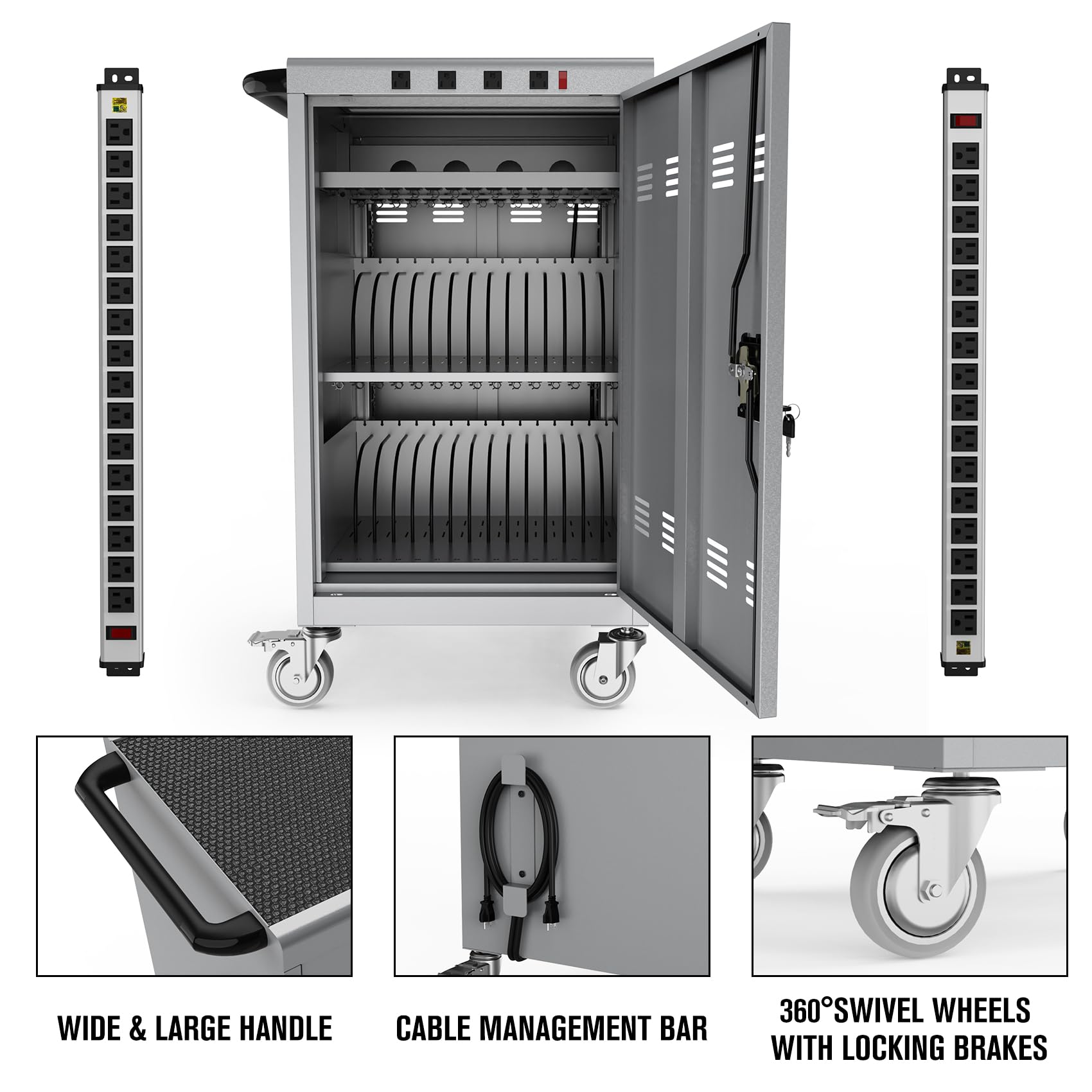 30 Device Mobile Locking Cart Docking Station - 16.3
