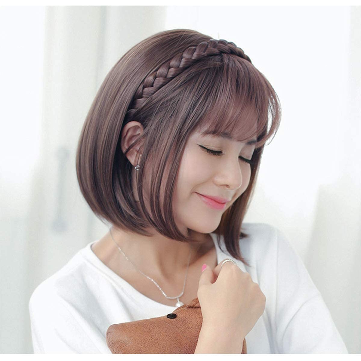 Miss Lirenn® Synthetic Bangs Headband for Women - Clip-in Fringe Hair Extensions with Adjustable Hair Band | Dark Brown | Perfect for Cosplay, Costume Parties & Daily Styling