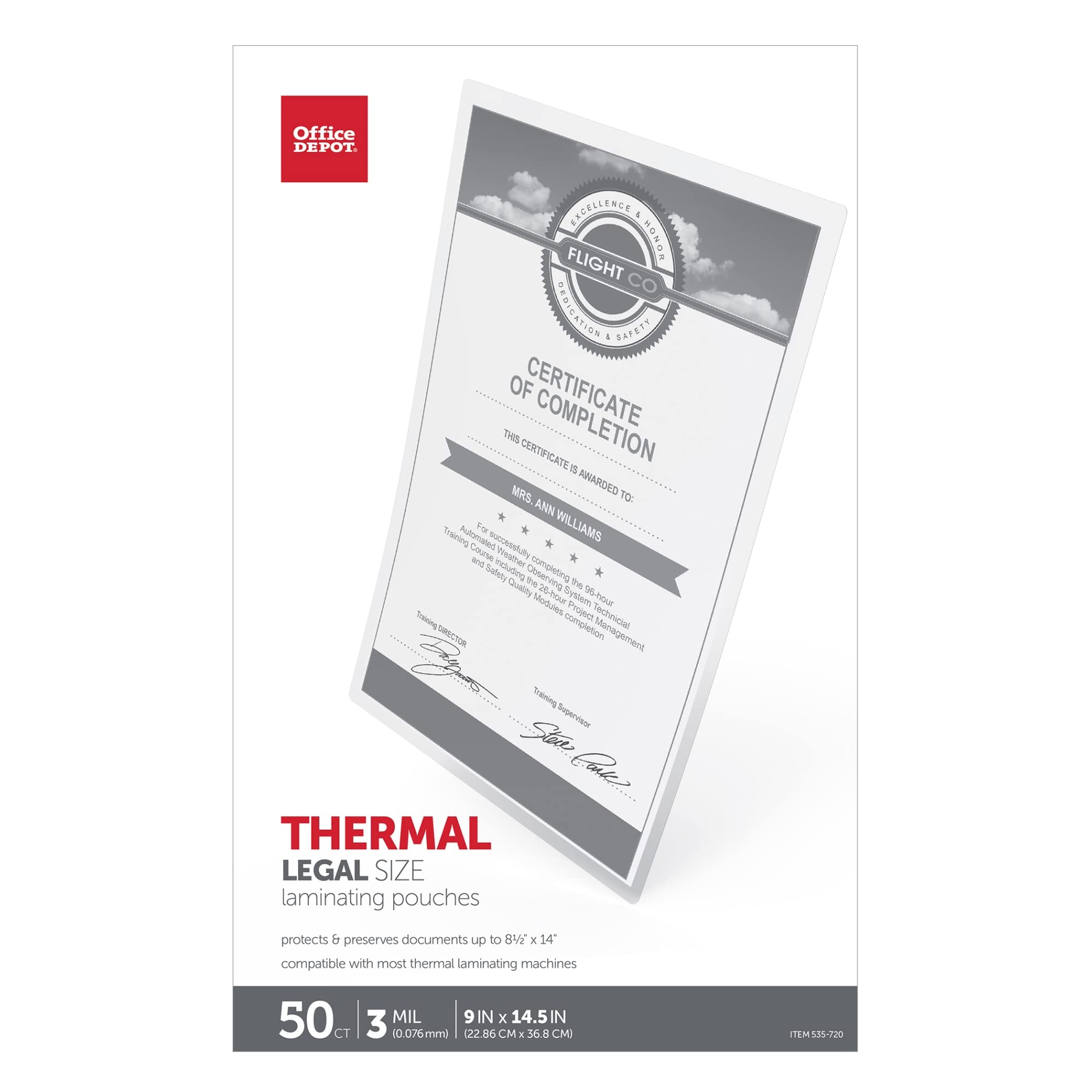 Office Depot Laminating Pouches 9x14.5 Legal Size 3 Mil - 50 Pack for Documents & Certificates