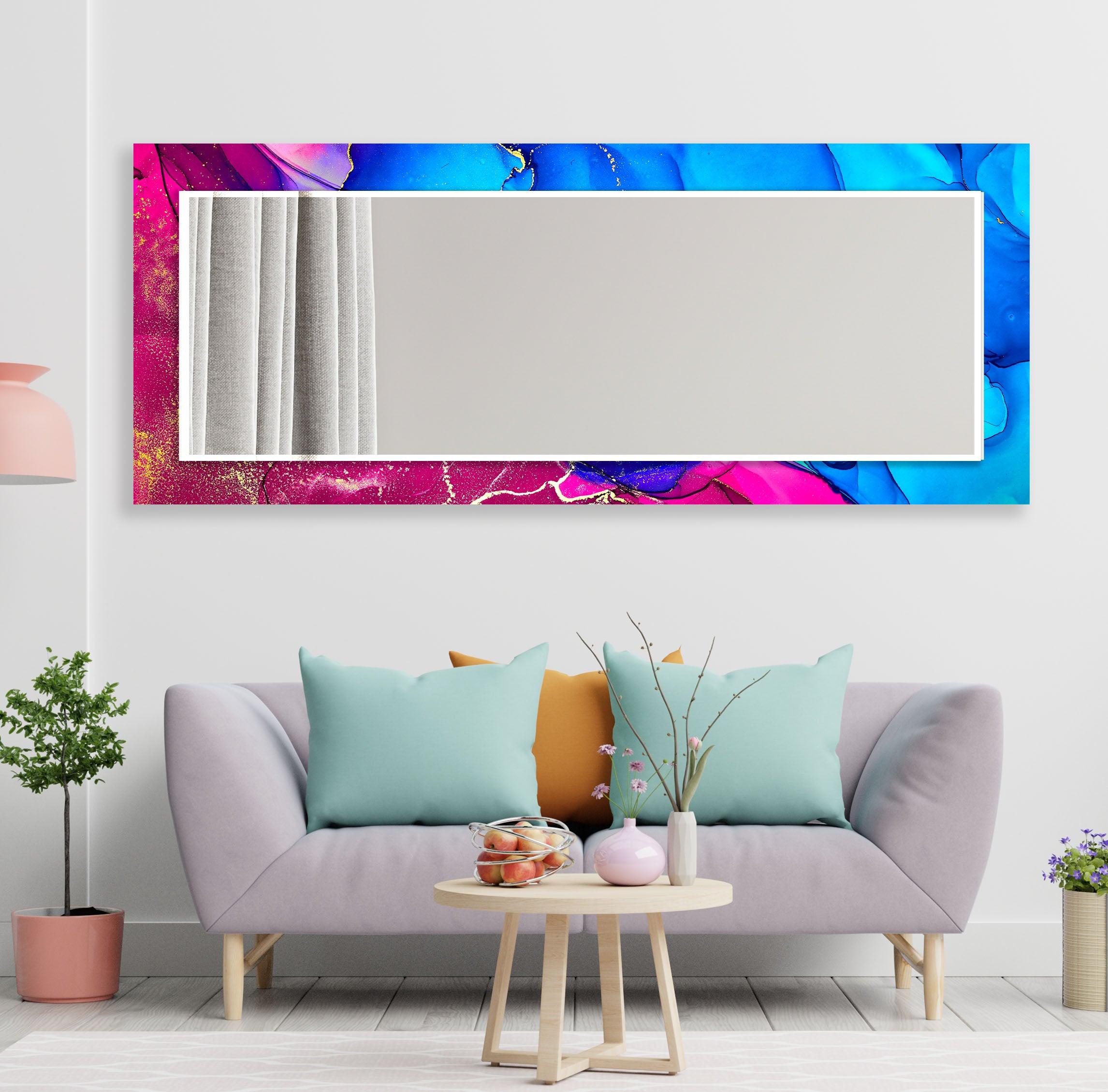 Stylish Blue and Pink Wall Mirror - Elegant Home Decor for Bedroom, Bathroom & Living Room - Perfect for Vanity, Makeup & Selfie Station