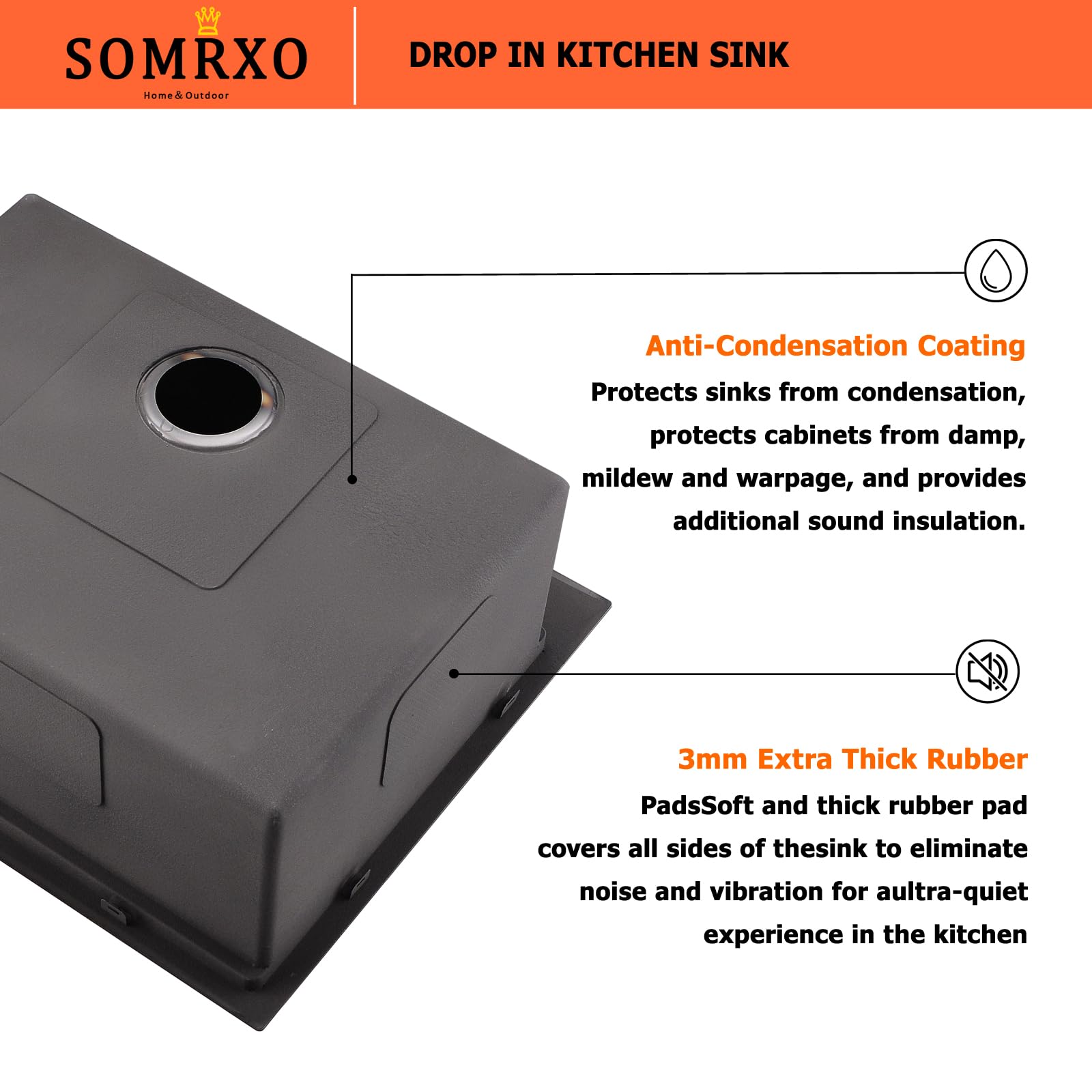 25x22 Inch Drop-In Kitchen Sink - 16 Gauge Gunmetal Black Stainless Steel Single Bowl Top Mount Sink, 10 Inch Deep Workstation Sink for Modern Kitchens | Perfect for Food Prep, Dishwashing & Entertaining