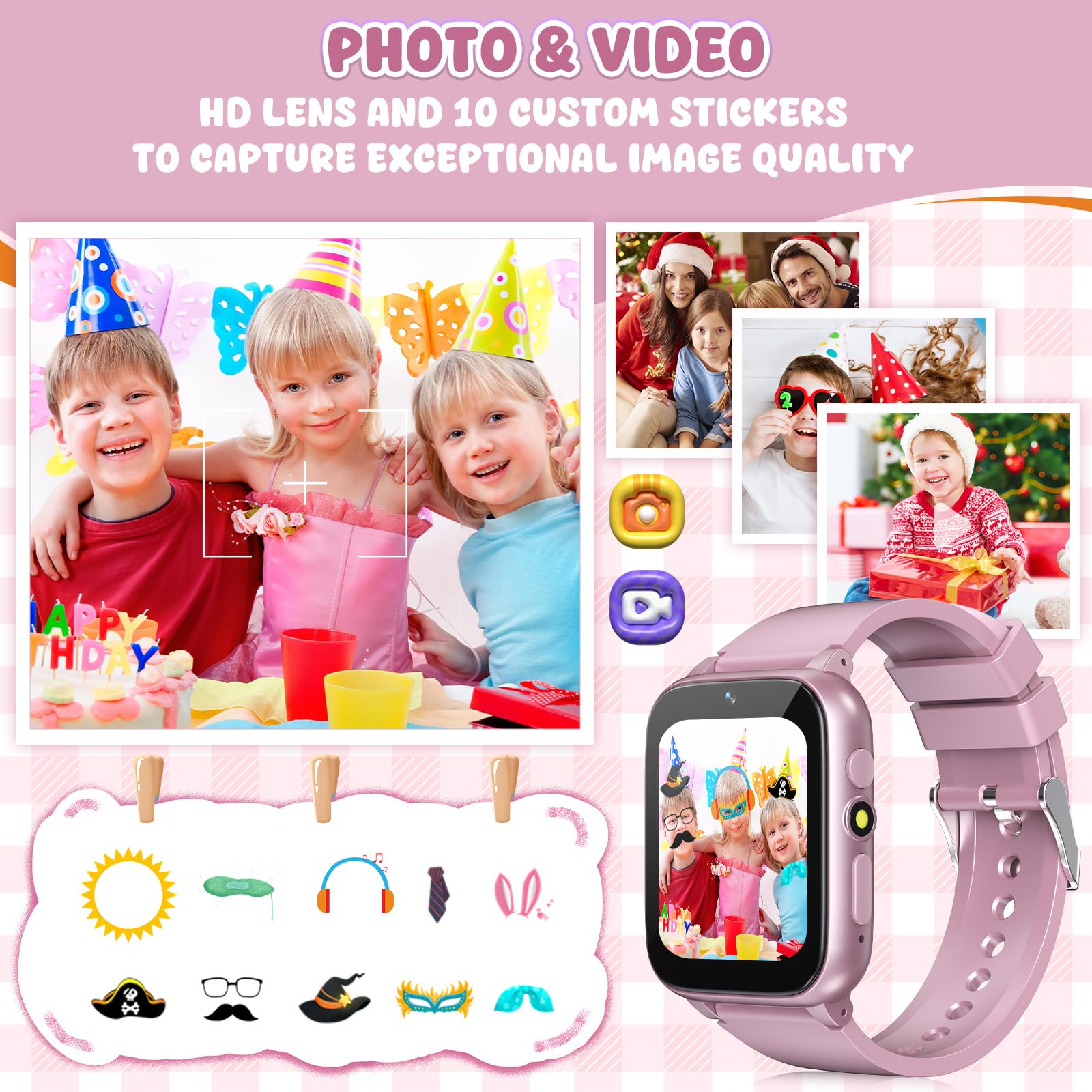 1.69'' Kids Smart Watch for Boys & Girls Ages 4-12 - Pedometer, 26 Puzzle Games, Camera, Video Player, Music Player, Flashlight & Alarm Clock - Perfect Birthday Gift (Pink) | Ideal for Outdoor Play, School Activities & Daily Tracking