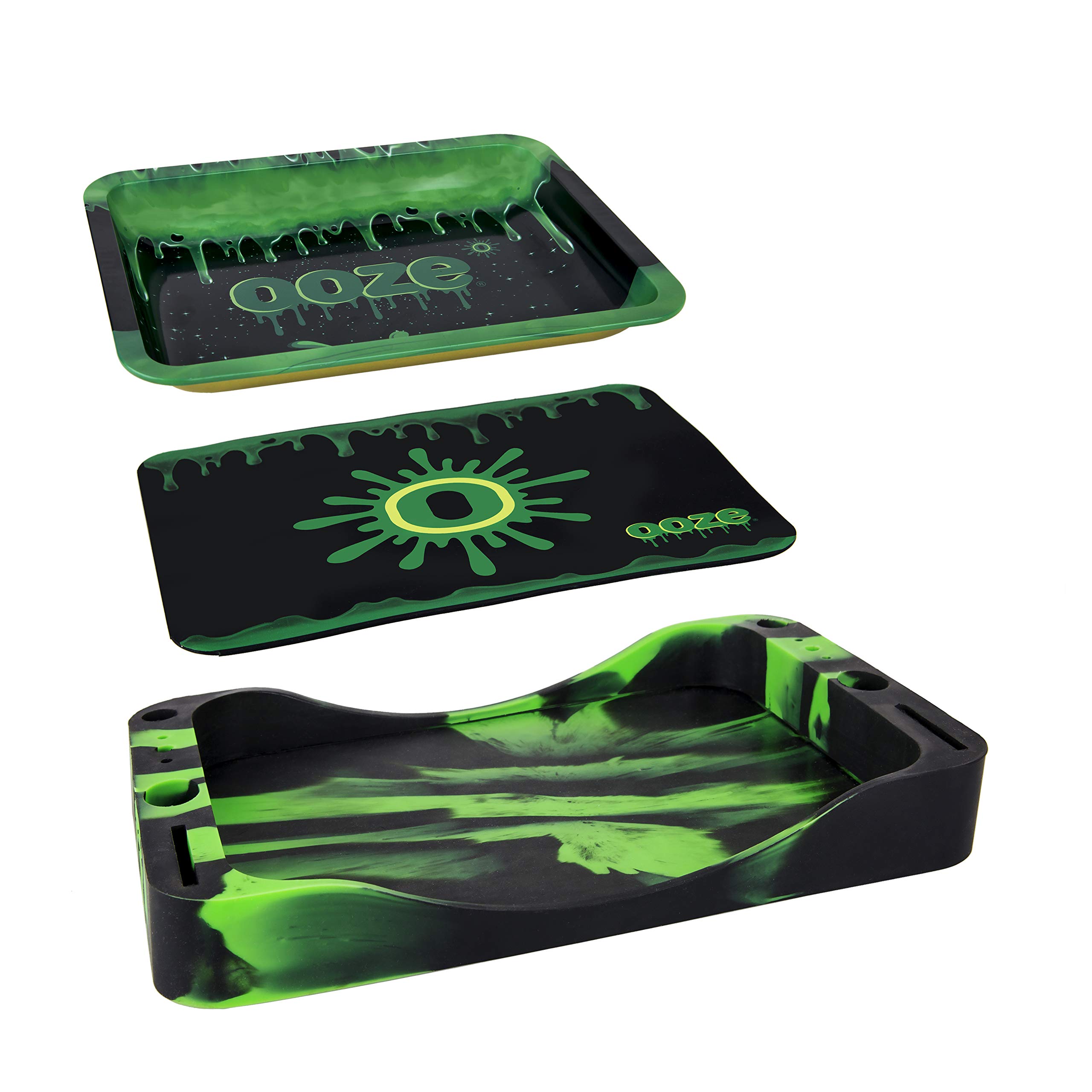 Ooze Life 3-in-1 Rolling Tray Set - Premium Metal & Silicone Rolling Tray Bundle for Herbs & Smoking Accessories - Perfect for Rolling Papers, Grinders & Storage at Home or Travel