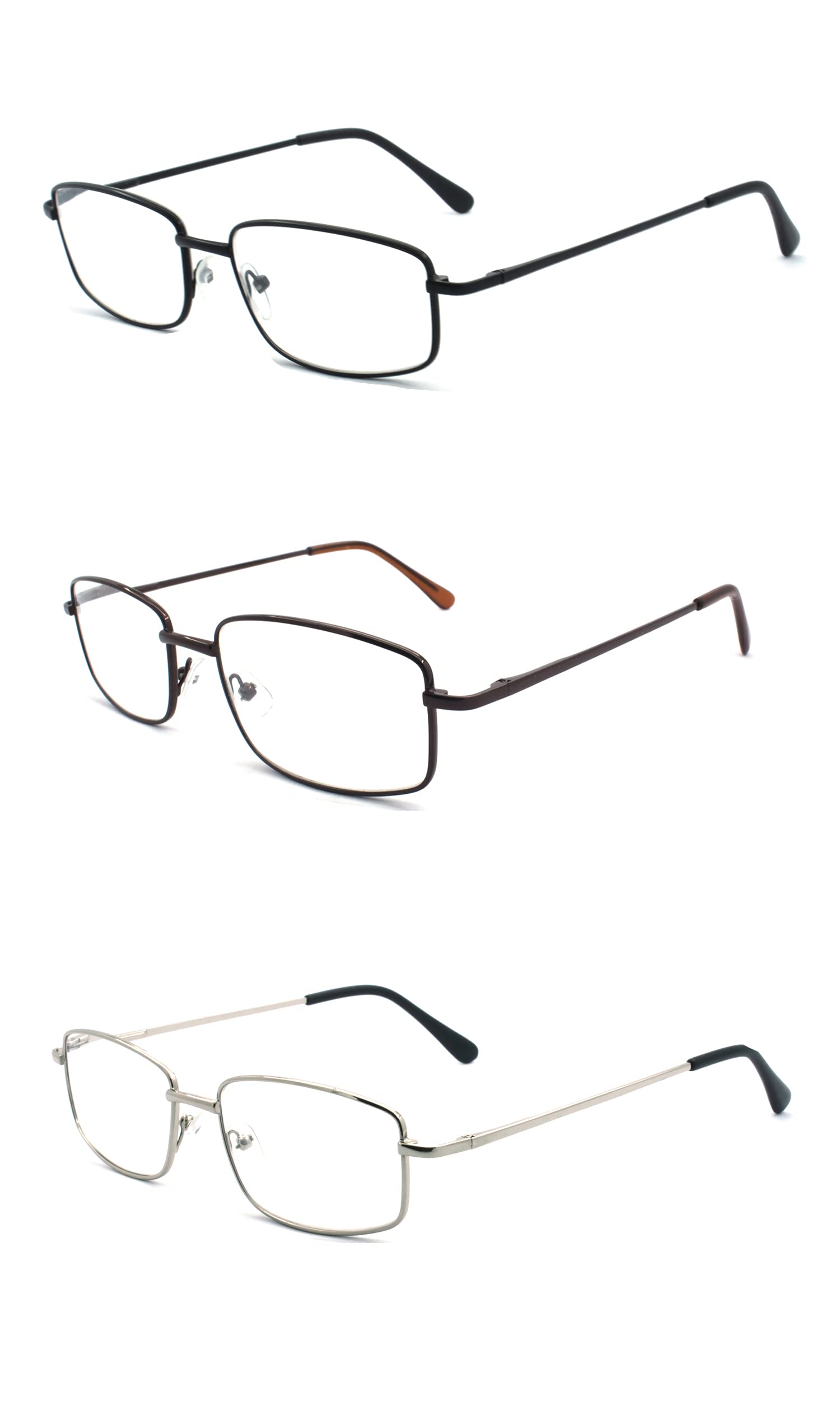 Extra Wide Rectangular Metal Reading Glasses +1.50 to +4.00 Strength - Lightweight Comfortable Eyewear for Men & Women - Perfect for Reading, Computer Work & Crafts