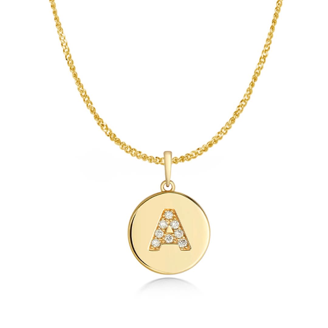 Personalized Diamond Initial Necklace - 14K Solid Gold Disc Pendant from A to Z - Perfect for Birthdays, Anniversaries & Gifts