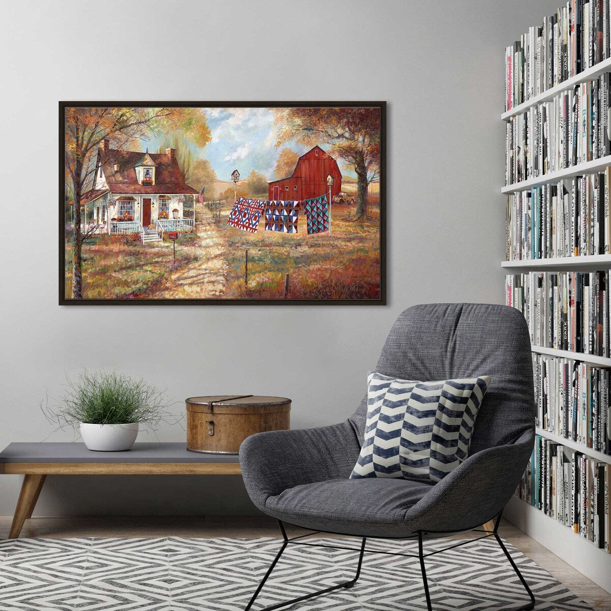 Afternoon Quilting by Ruane Manning - Premium Floating Canvas Wall Art Print - Perfect for Living Room, Bedroom & Office Decor