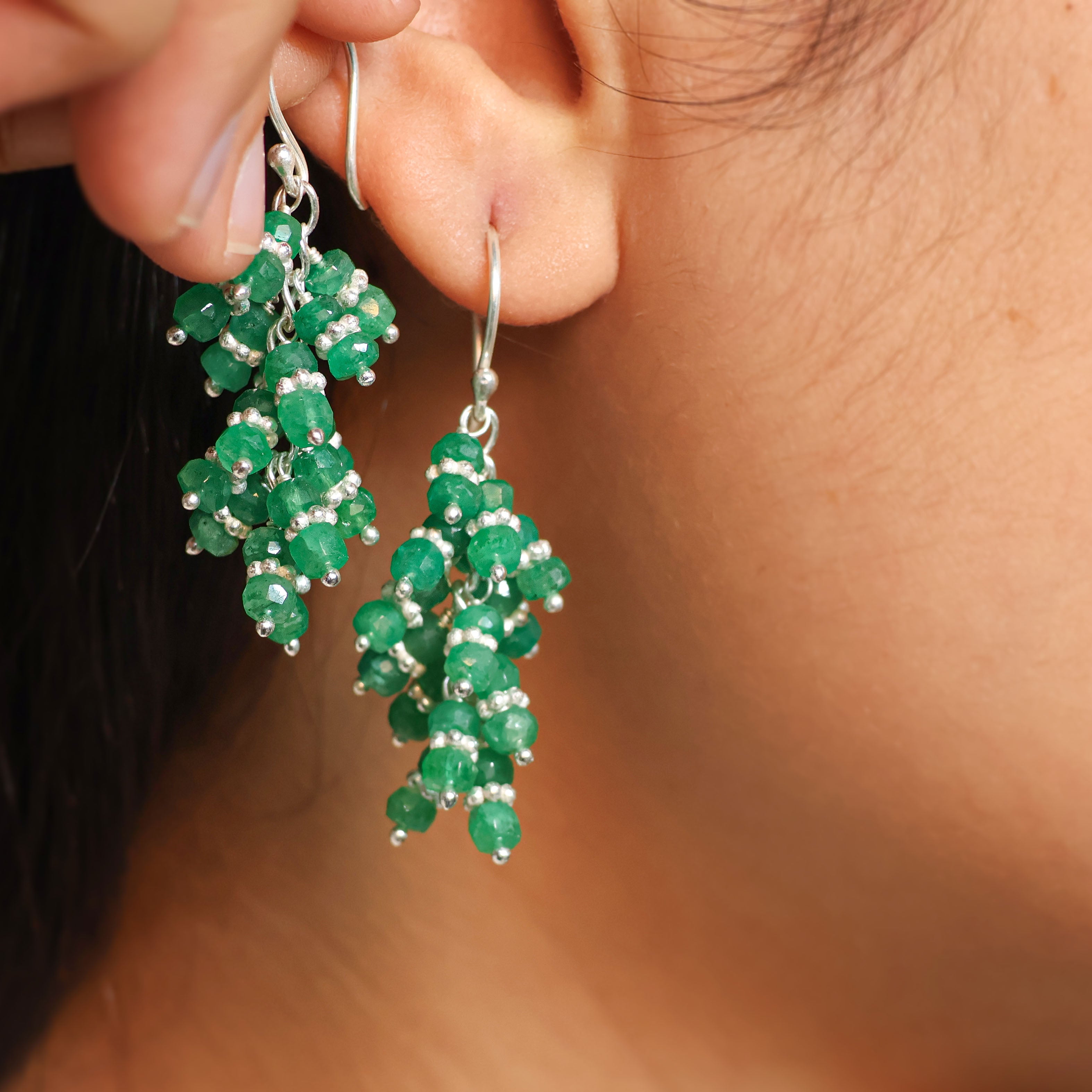 Handmade Wire Wrapped Emerald Chakri Earrings - Boho Dangle Jewelry for Women - Perfect for Yoga, Meditation & Spiritual Healing
