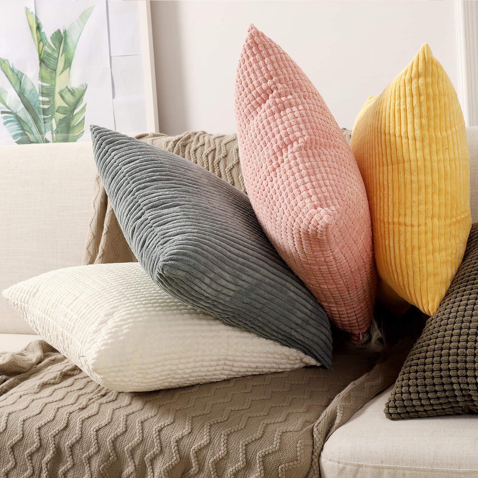BeBen 20x20 Corduroy Throw Pillow Covers Set of 2 - Soft Square Decorative Cushion Cases for Couch, Sofa, Bed & Car - Beige Home Decor | Perfect for Living Room, Bedroom & Interior Design