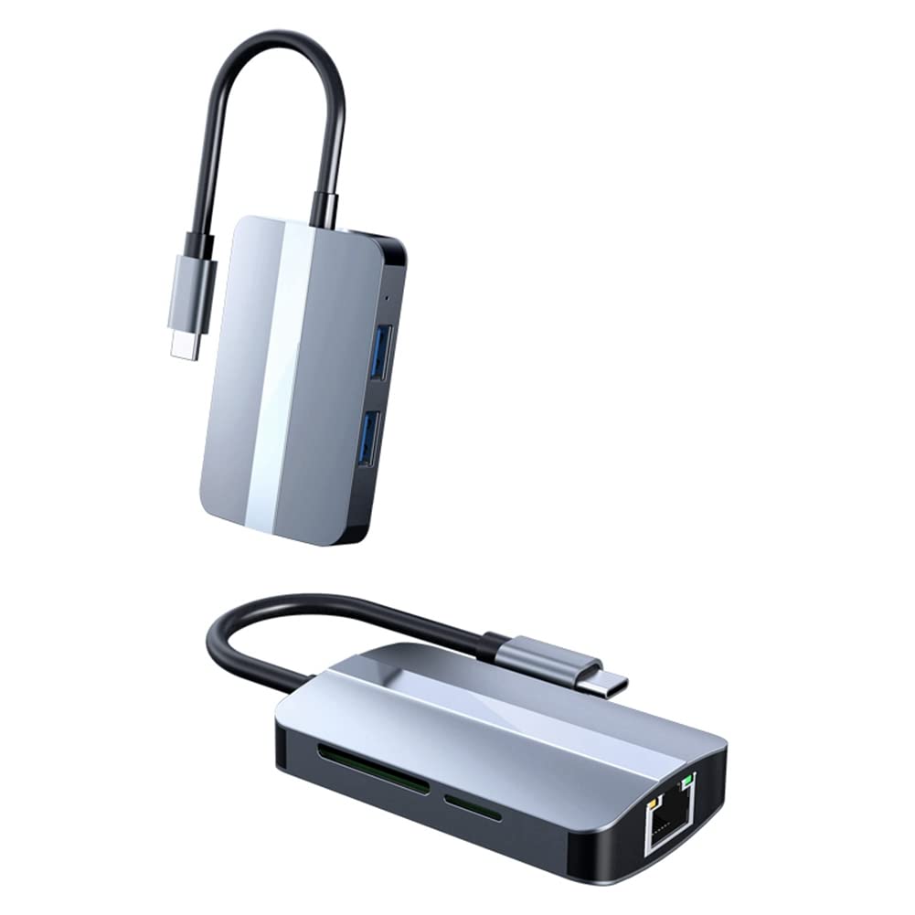 ROTEMADEGG USB C Hub 6-in-1 Adapter with USB 3.0/2.0 Ports, RJ45 Ethernet, TF Card Reader for MacBook Pro/Air, Dell, HP Laptops - Perfect for Home Office, Remote Work & Travel