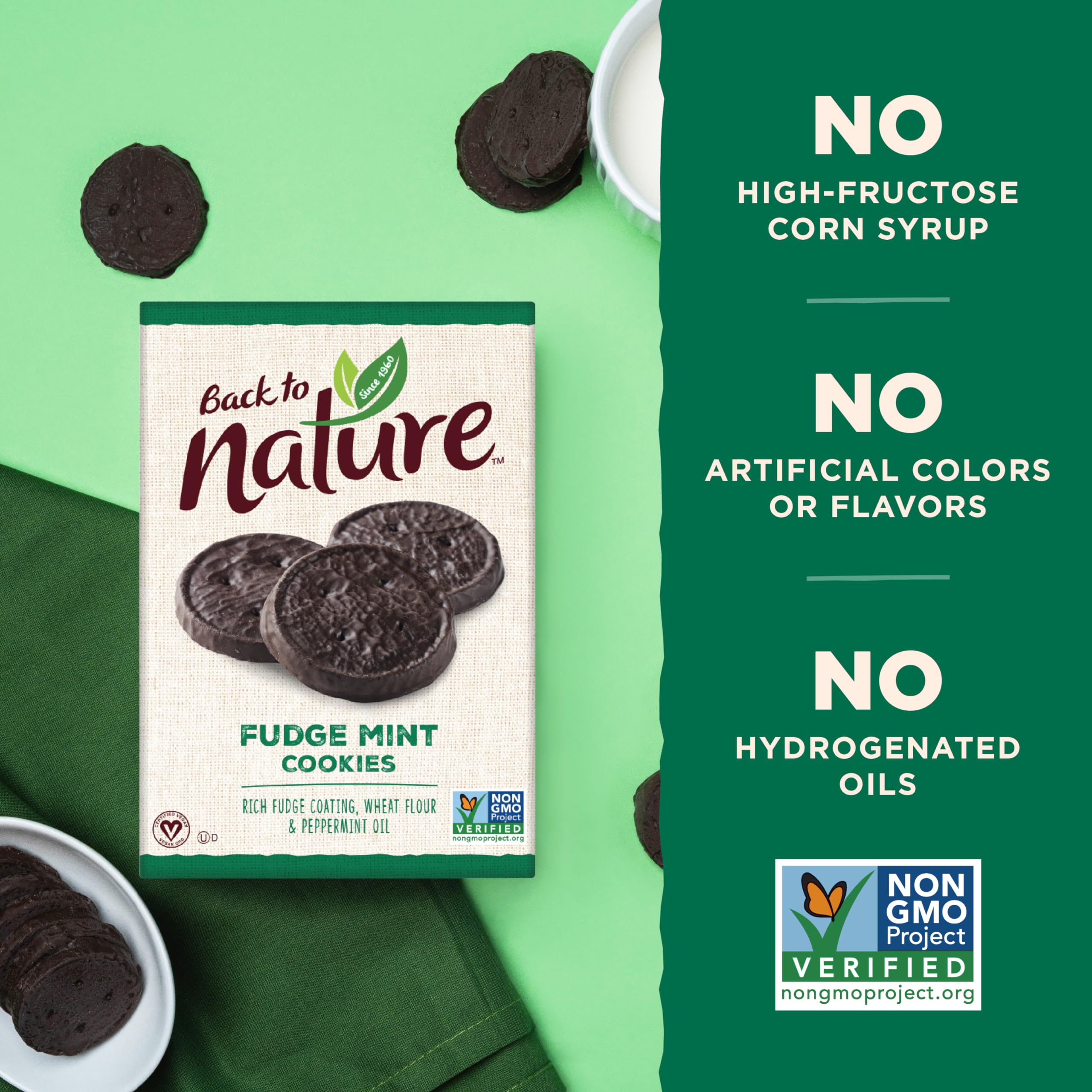 Back to Nature Fudge Mint Cookies - Vegan, Non-GMO, Organic Wheat Flour, Gluten-Free, Healthy Snacks, 6.4 Oz (Pack of 6) - Perfect for Lunchboxes, Office Snacks & Vegan Desserts