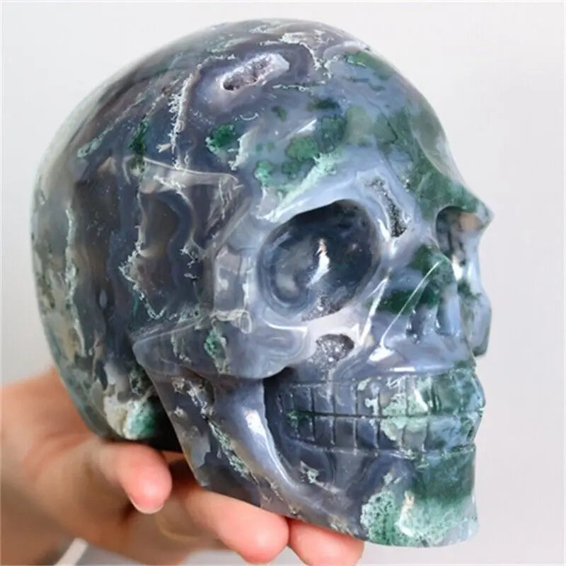 Natural Aquatic Agate Skull Quartz Crystal Carving - Reiki Healing Stone for Meditation, Energy Balancing & Spiritual Growth - Perfect for Home Decor, Yoga Spaces & Healing Practices