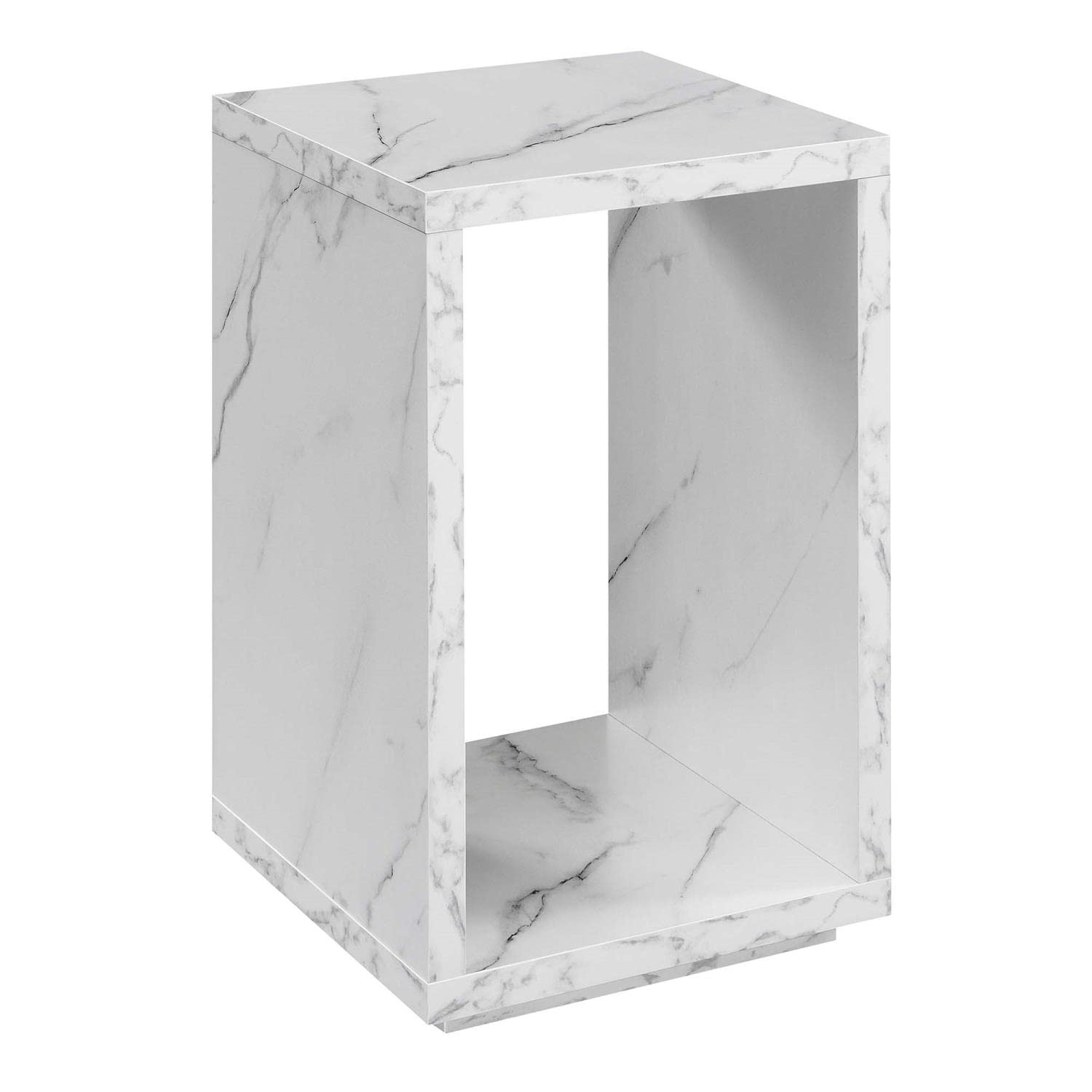 Convenience Concepts Northfield Admiral End Table with Shelf - White Faux Marble Top Nightstand for Living Room, Bedroom & Office - Modern Side Table with Storage Space