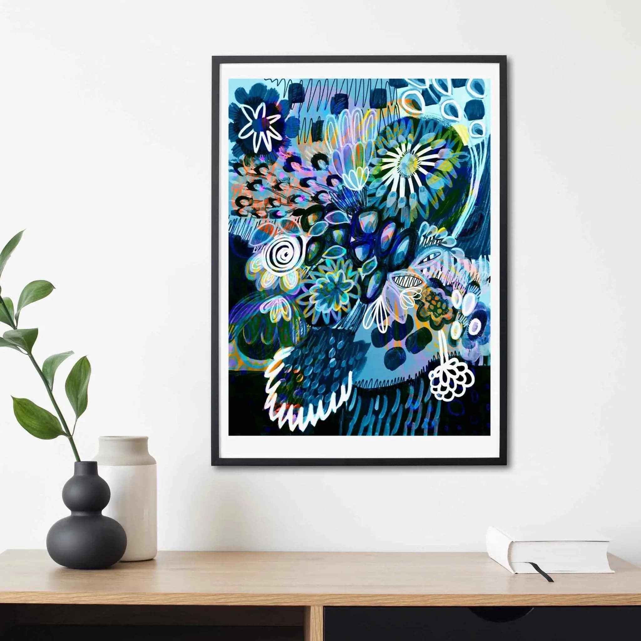 Modern Abstract Wall Art Print - Moody Blues Mixed Bunch Canvas Painting - Perfect for Living Room, Bedroom & Office Decor