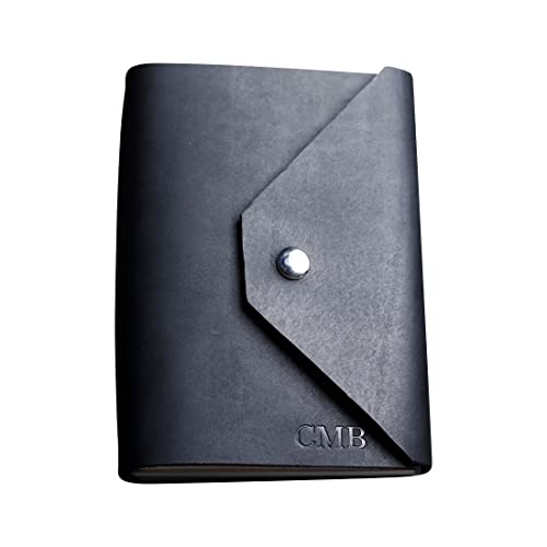 Personalized Refillable Leather Snap Journal - Full Grain Leather Notebook or Sketchbook - 5x7 Black Unlined Paper - Perfect for Travel, Gift & Daily Writing