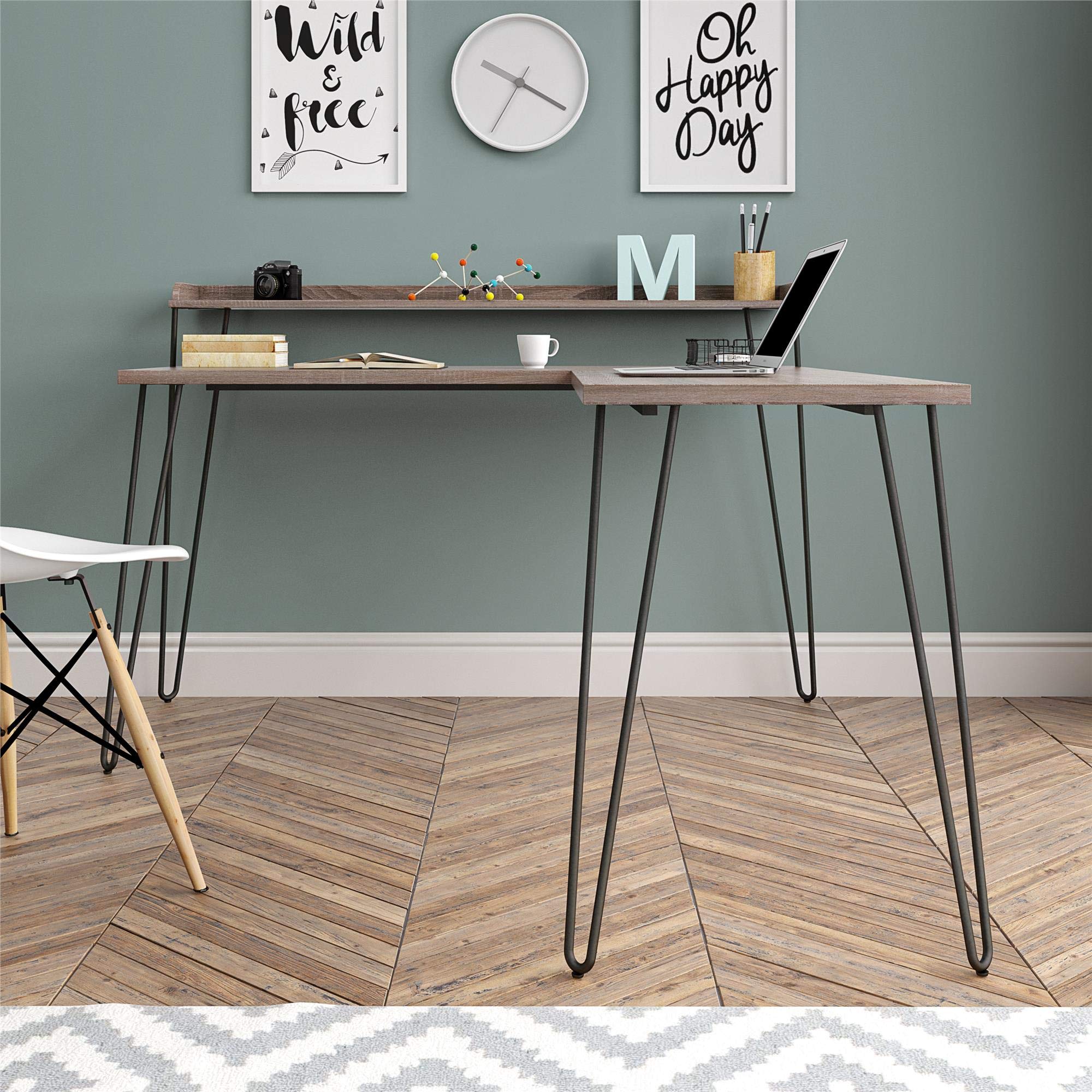 Ameriwood Home Haven L-Shaped Desk with Riser - Distressed Gray Oak Finish, Home Office Computer Desk for Work & Study, Perfect for Small Spaces & Remote Work