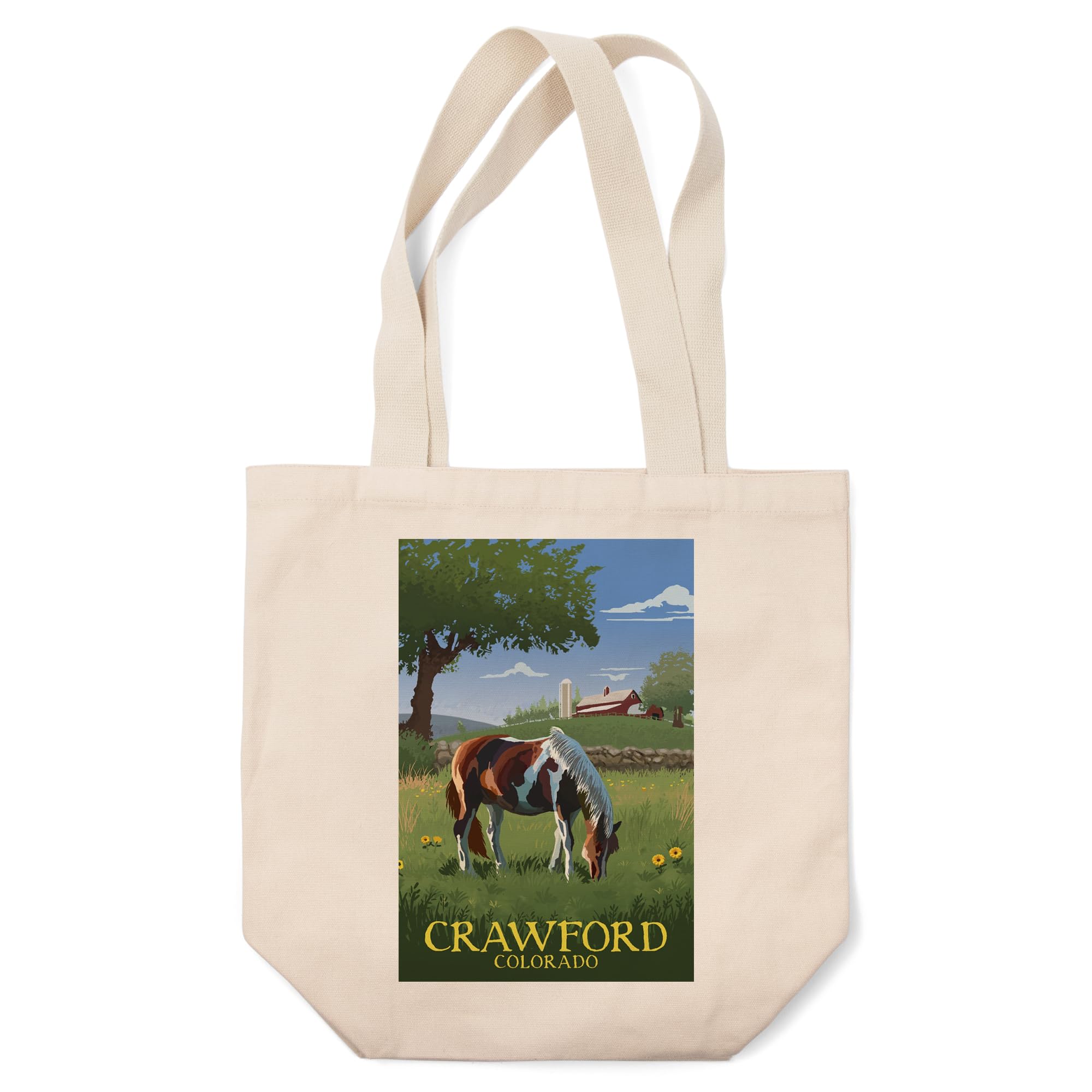 Crawford Colorado Horse in Field Cotton Canvas Reusable Tote Bag - Eco-Friendly Shopping Bag for Groceries, Beach & Daily Use