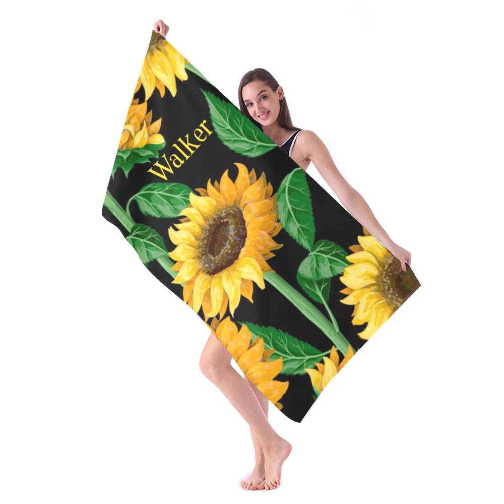 Custom Personalized Beach Towels with Name - Sunflower Design Quick Dry Absorbent Microfiber - 30x60 Inch Sand Proof Pool Bath Towel for Kids, Girls, Boys & Adults - Perfect for Beach, Pool, Gym & Travel