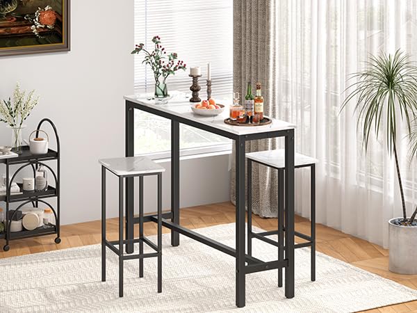 Ironstone 47-Inch White Pub Table - MDF Laminate Marble Top Bar Height Dining Table for Kitchen, Coffee, Writing & Computer Use - Perfect for Small Spaces, Apartments & Indoor Dining Areas