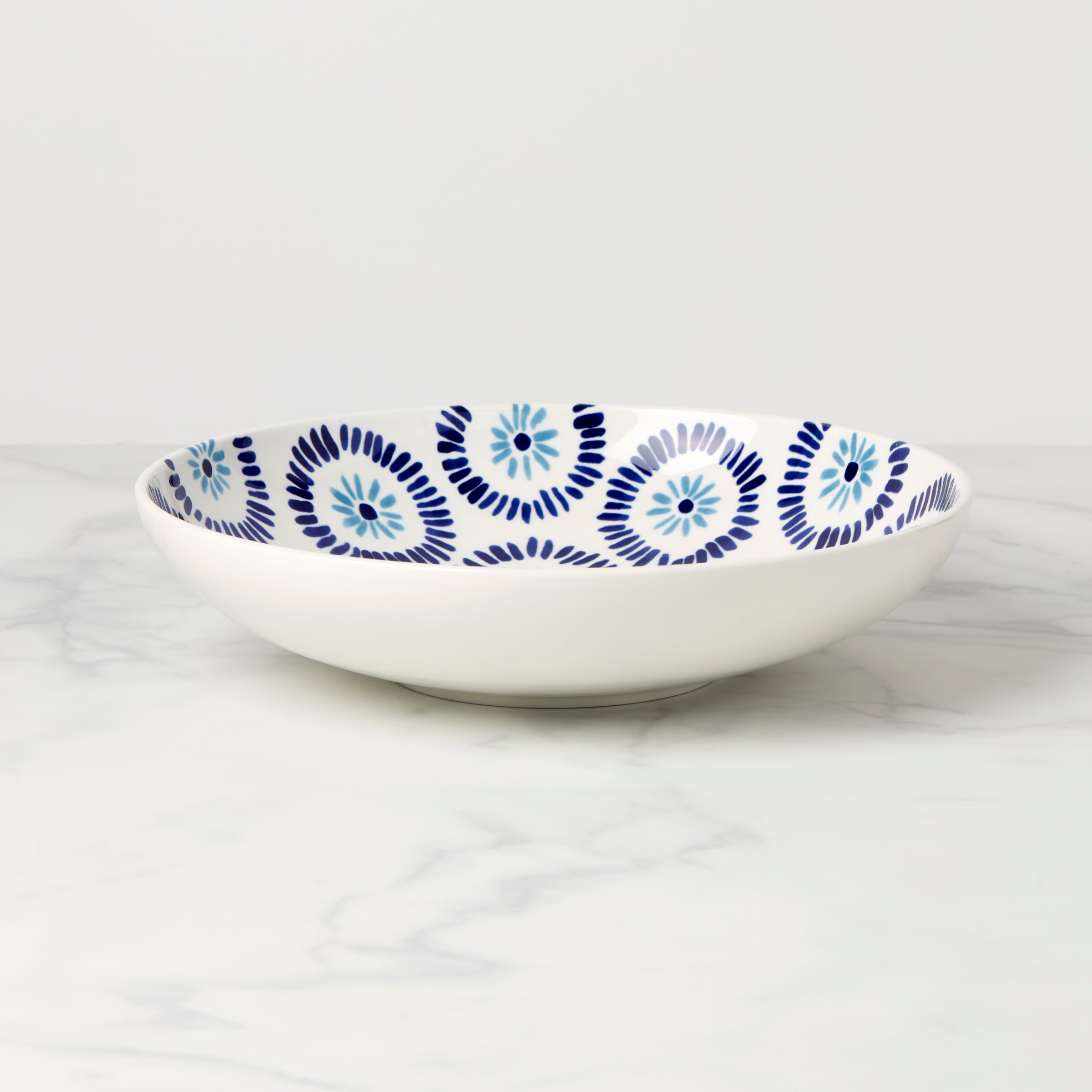 Floral Way Low Serving Bowl - Elegant Floral Design Ceramic Salad Bowl for Entertaining, Dining & Home Decor - Perfect for Salads, Pasta, Snacks & Centerpieces