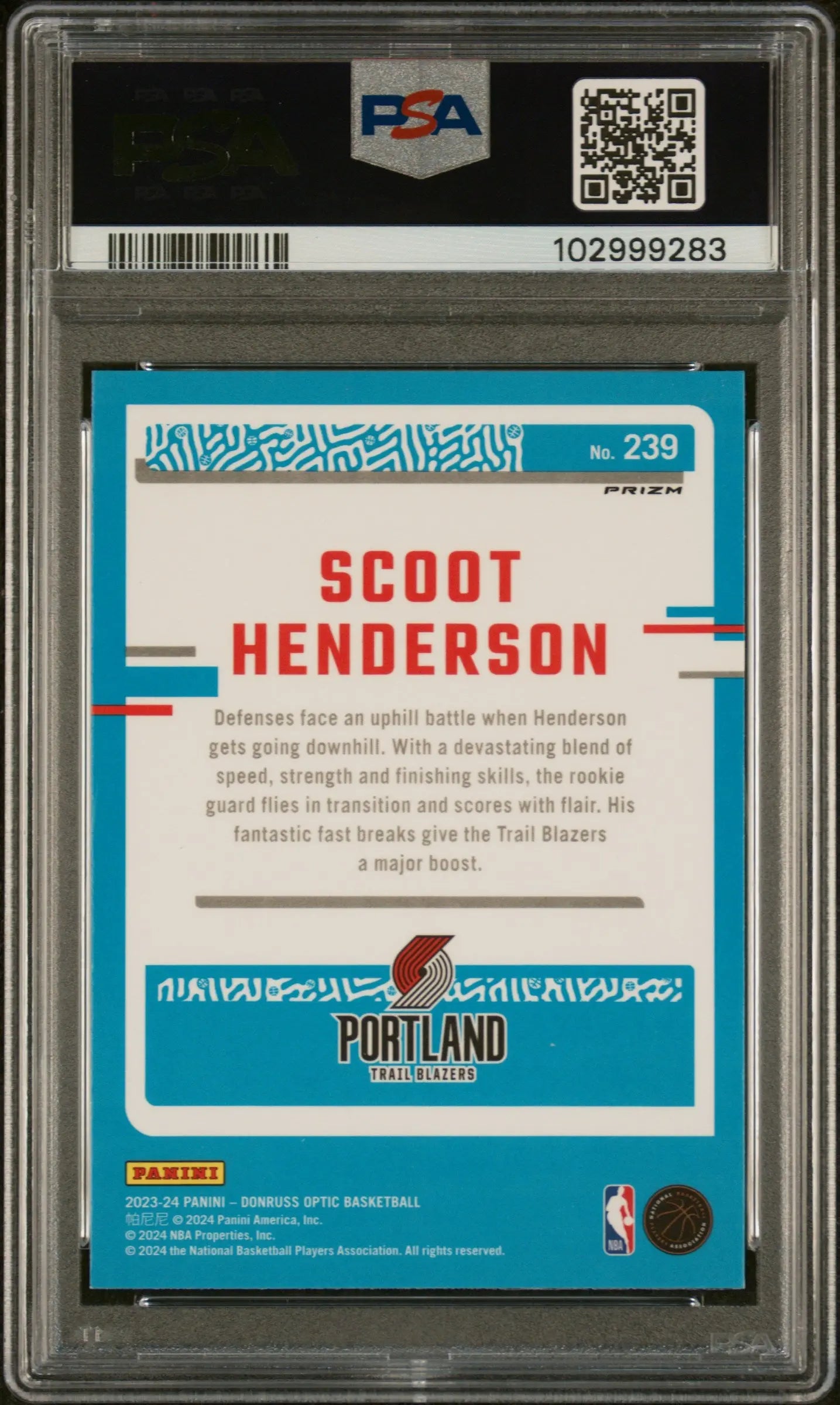 2023 Panini Donruss Optic Scoot Henderson Rated Rookie Checkerboard Basketball Card PSA 10 Gem Mint - Perfect for Collectors, Investment & Display in Home or Office