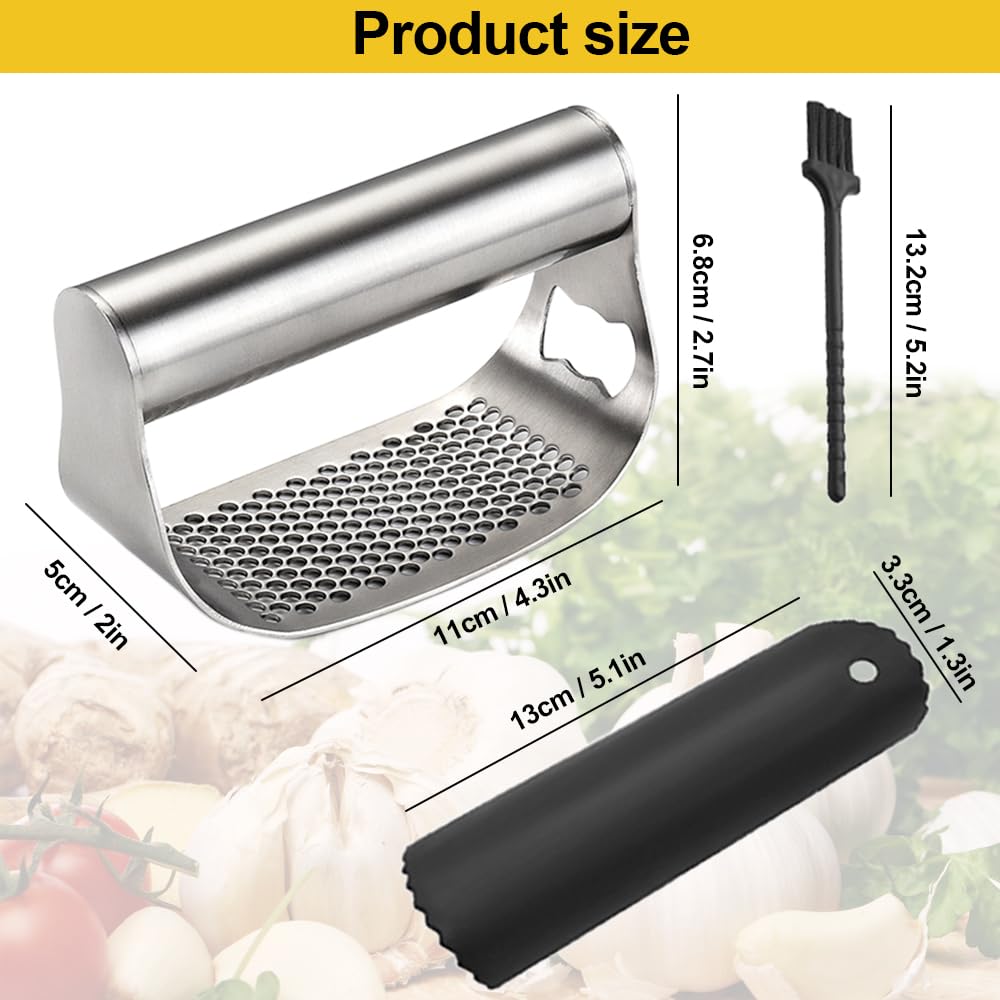 2024 Upgraded Stainless Steel Garlic Press - Kitchen Gadget for Easy Chopping & Peeling