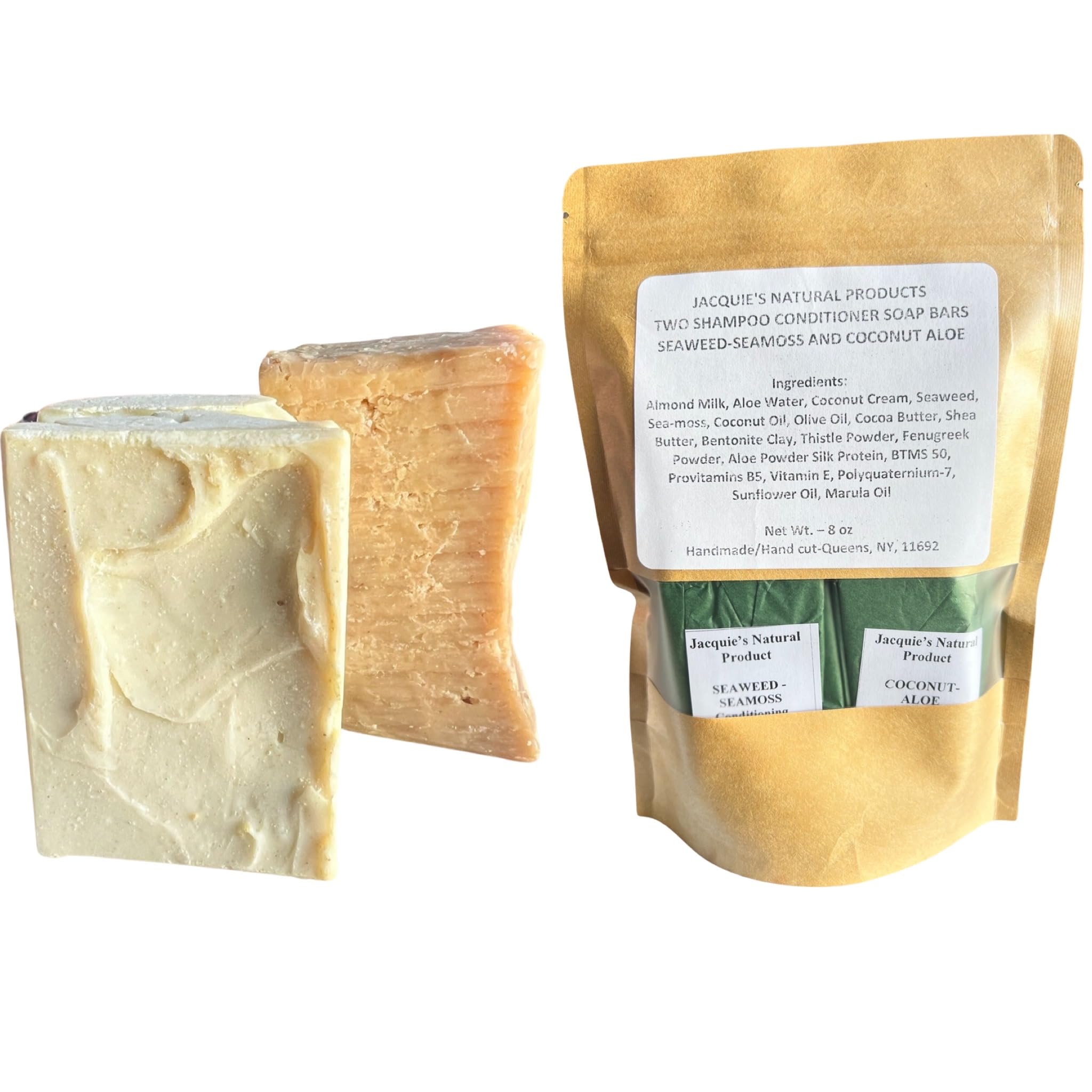 Organic Coconut Aloe & Seaweed Sea Moss Shampoo Bars - 2 Pack Natural Hair Strengthening & Nourishing Soap Bars - Eco-Friendly Shampoo Conditioner for Dry Damaged Hair - Perfect for Pool, Beach & Travel Use