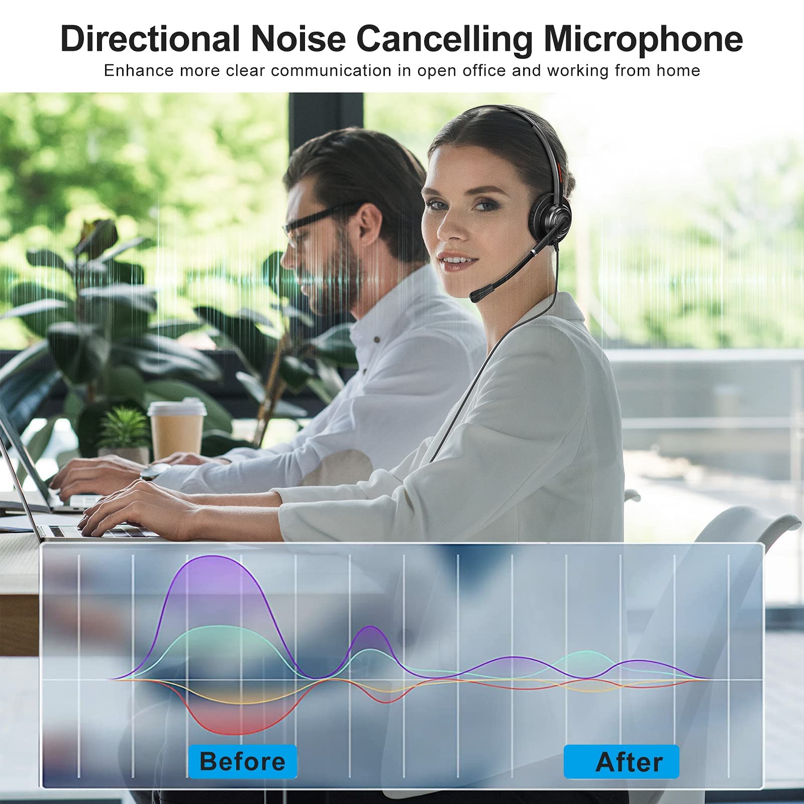 Emaiker USB Headset with Noise Cancelling Microphone - Comfortable Office Headphones for PC, Mac, Laptop - Perfect for Call Center, Skype, Zoom Meetings, Teams, Dragon Dictation & Remote Work from Home - Ideal for Online Classes, Webinars & Customer Service