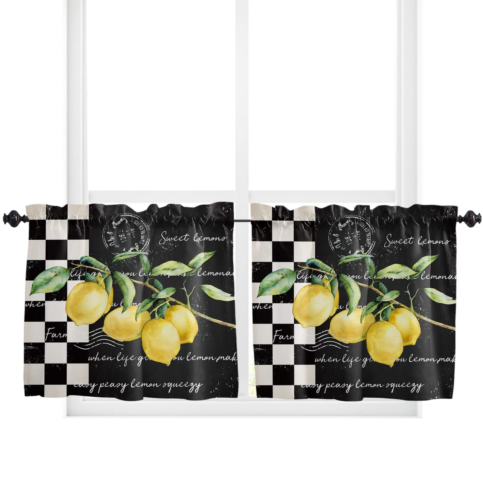 Black and White Buffalo Plaid 2-Panel Kitchen Curtains - 55