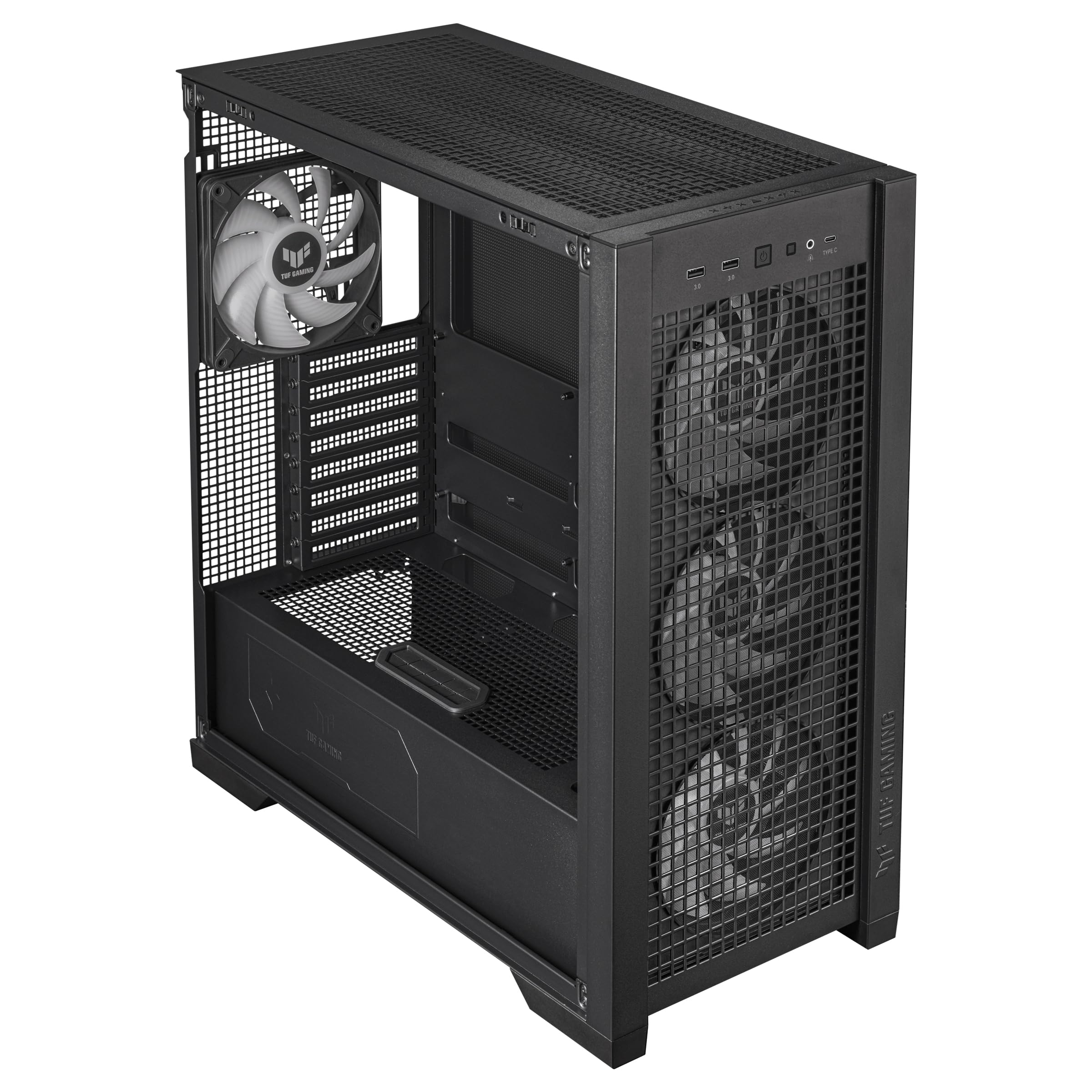 ASUS TUF Gaming GT302 ARGB ATX Mid-Tower PC Case - High Airflow with 4x140mm ARGB Fans, Interchangeable Tempered Glass/Mesh Panels, BTF Hidden-Connector Motherboard Support | Black | Ideal for Gaming Rigs & High-Performance PC Builds