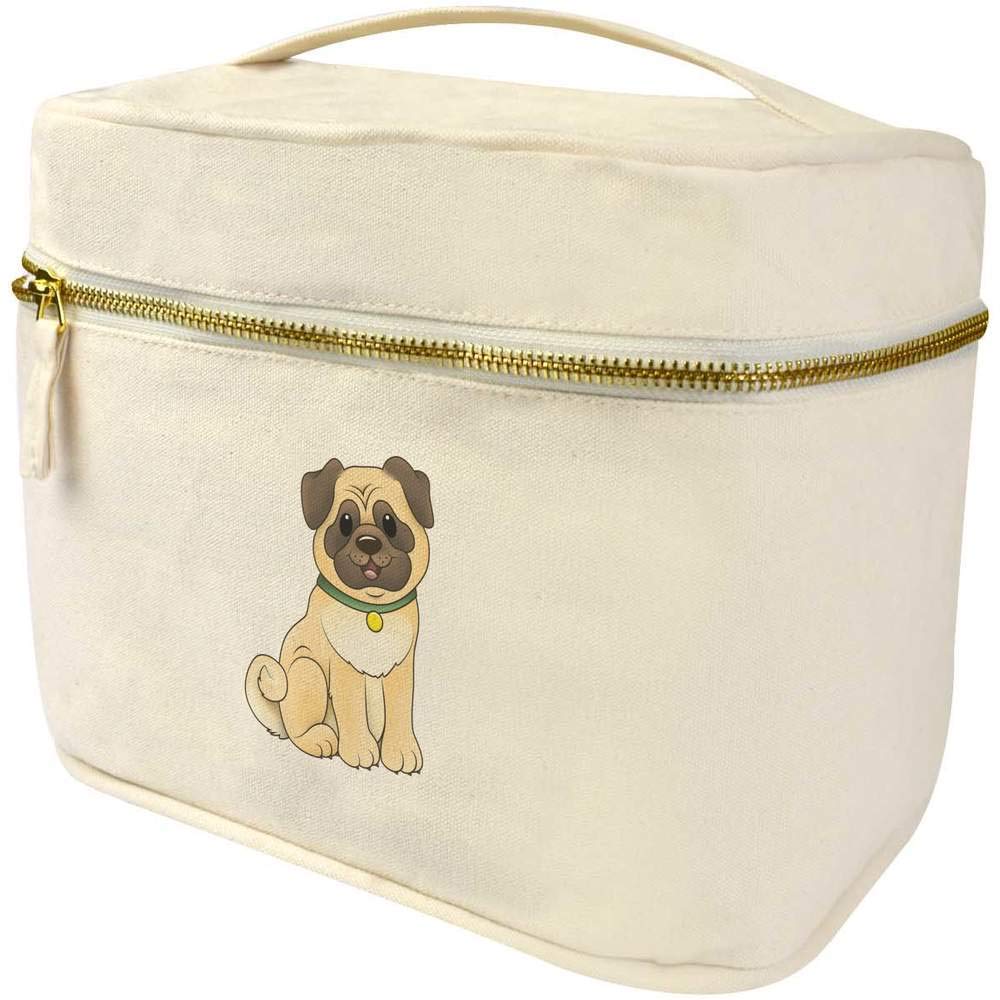 Azeeda 'Pug Dog' Canvas Toiletry Bag for Travel & Vanity Case - Perfect for Makeup Storage, Bathroom Organizer & Weekend Getaways (TE00008098)