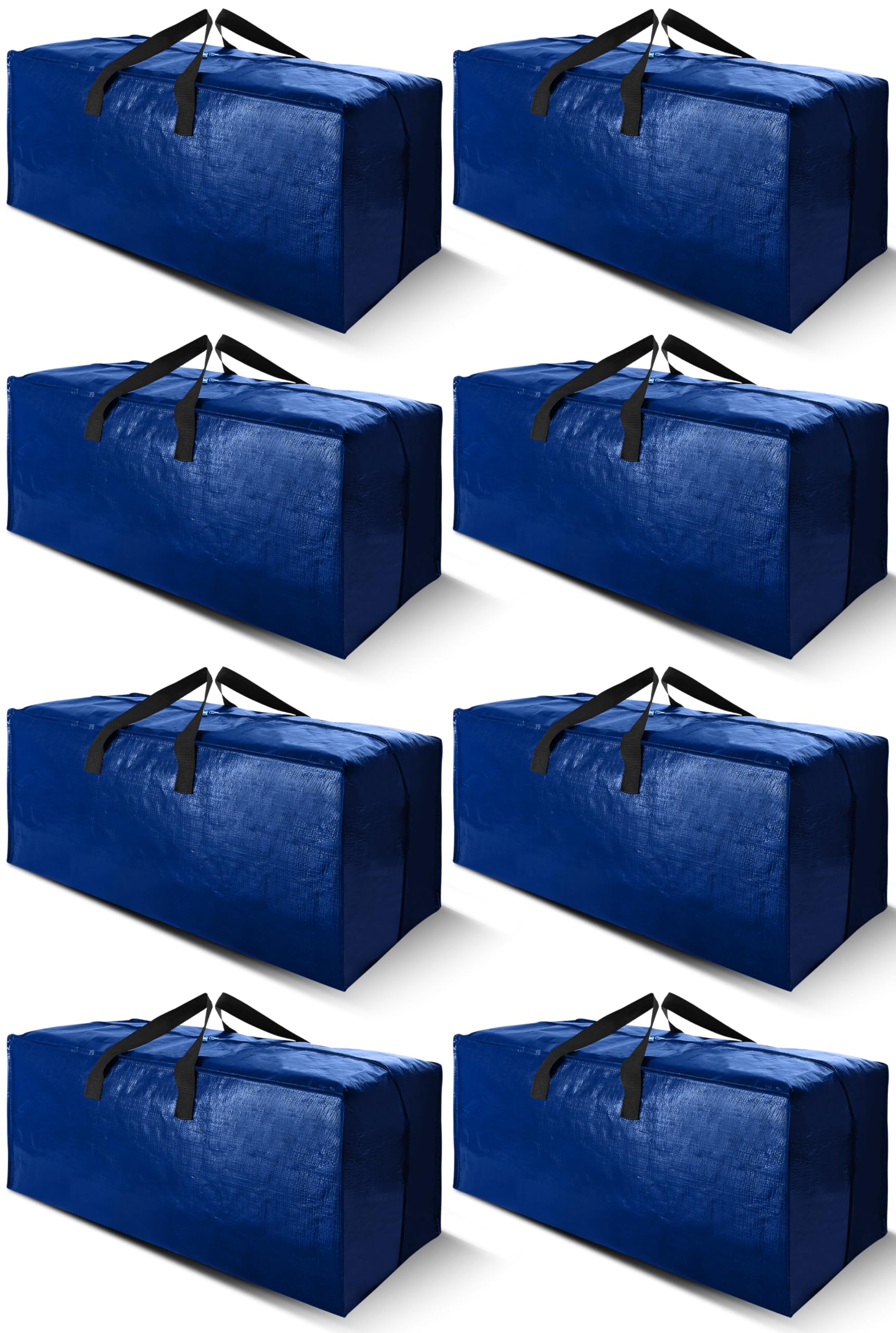 8 Pack Heavy Duty Extra Large Moving Bags with Backpack Straps - Durable Storage Totes with Strong Handles & Zippers for Space Saving, Foldable Alternative to Moving Boxes (Blue) - Perfect for Home Organization, Moving, Storage & Travel
