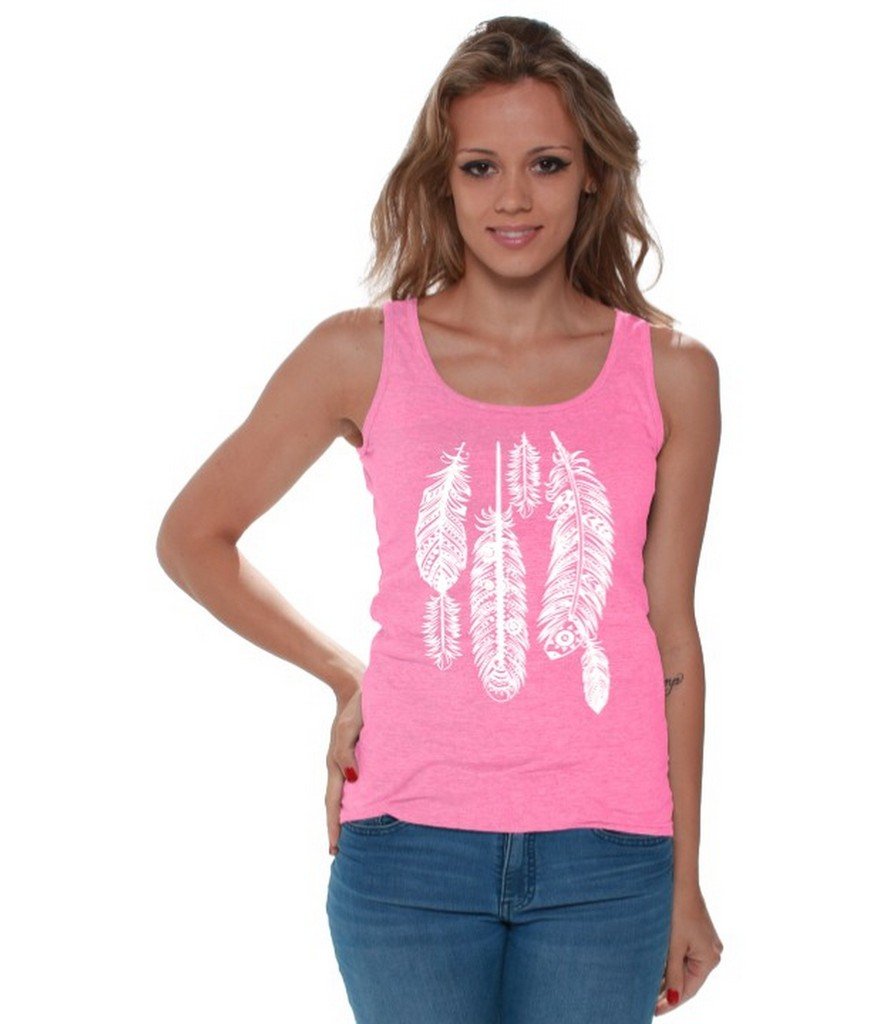 Awkwardstyles Women's Feather Print Native American Indian Style Tank Top - Soft Breathable Summer Blouse for Casual Wear & Festivals | Perfect for Boho Outfits, Beach Days and Music Events
