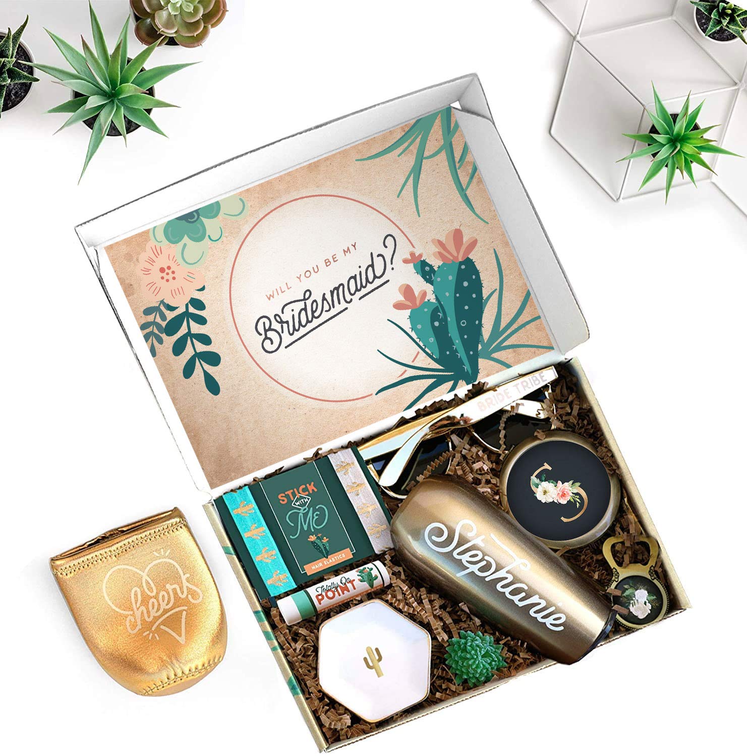 Personalized Bridesmaid Proposal Gift Box Set - 'Will You Be My Bridesmaid' Box with Cactus Theme for Matron & Maid of Honor - Perfect for Wedding Party Proposals and Bridesmaid Gifts