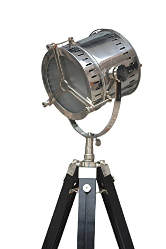 Vintage Hollywood Nautical Searchlight Floor Lamp - Adjustable Steel Spotlight with Tripod Stand for Home Theater, Living Room & Maritime Decor