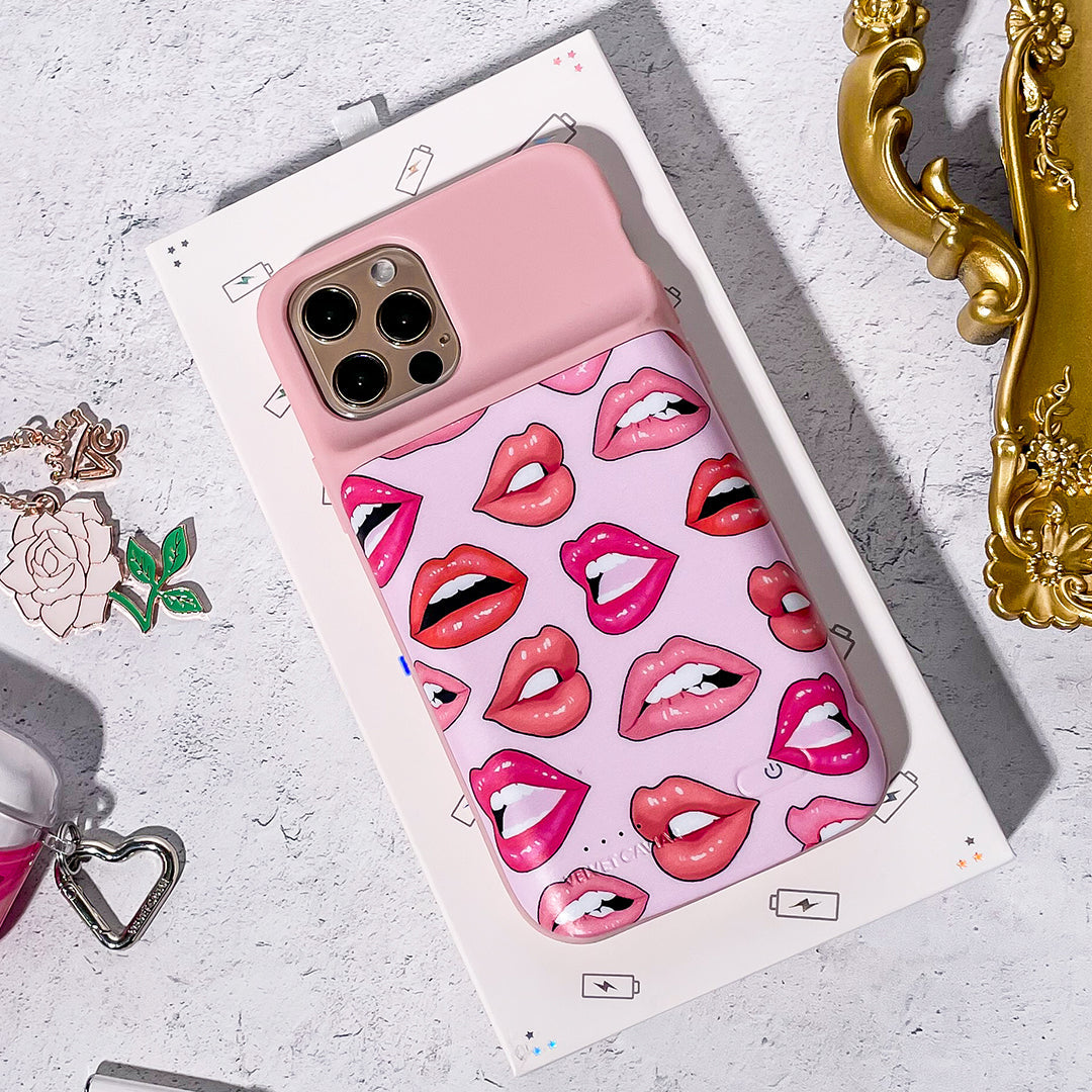 Nude Lips iPhone Charging Case - Portable Power Bank with 5000mAh Battery for iPhone 11/12/13/14/15 - Perfect for Travel, Work & Daily Use