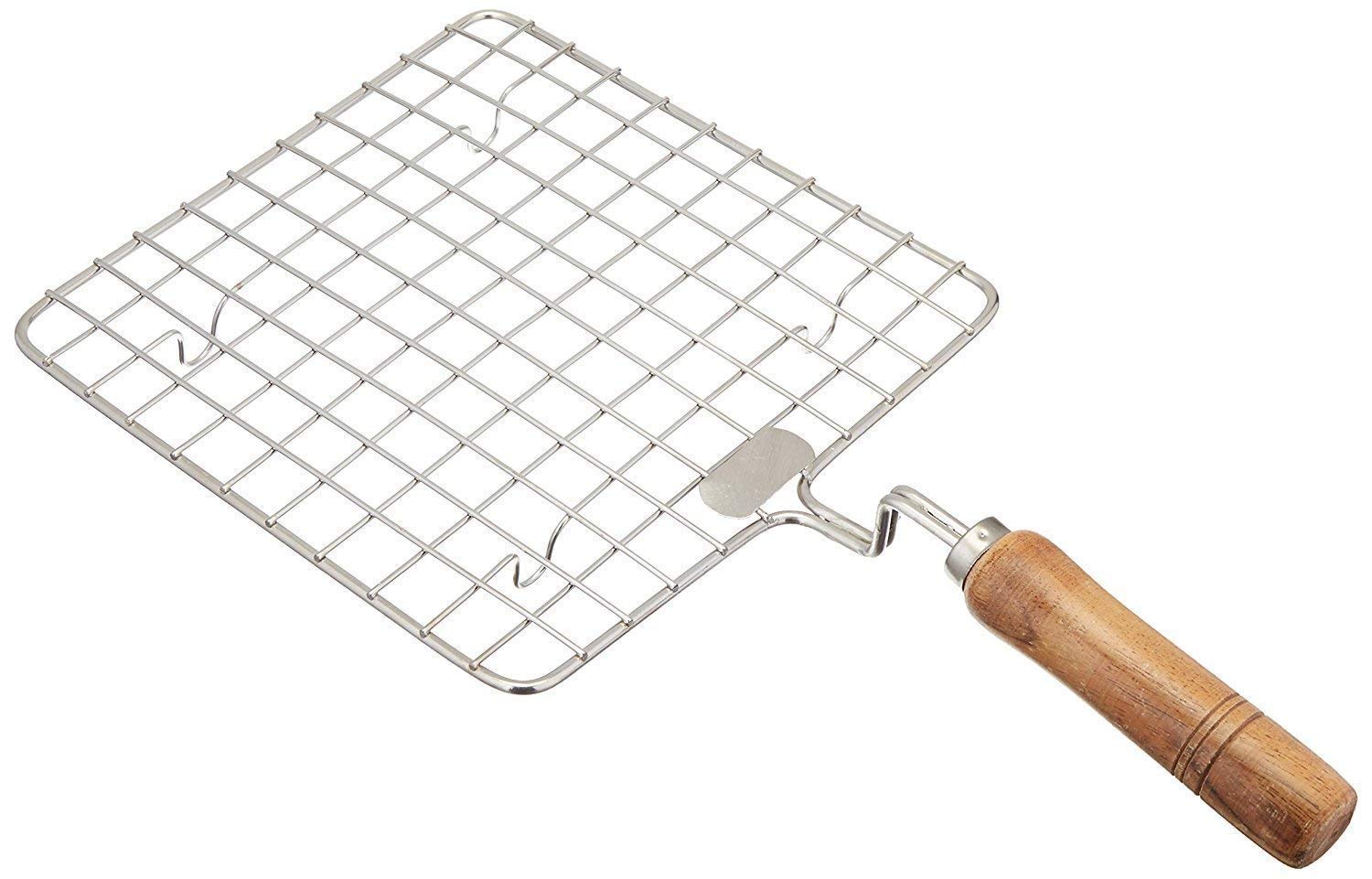 Premium Stainless Steel Wire Roaster with Wooden Handle - Square Papad Jali, Roti Jali & Roasting Net for Perfect Indian Breads & Snacks - Ideal for Chapati, Roti, Papad & BBQ Grilling at Home