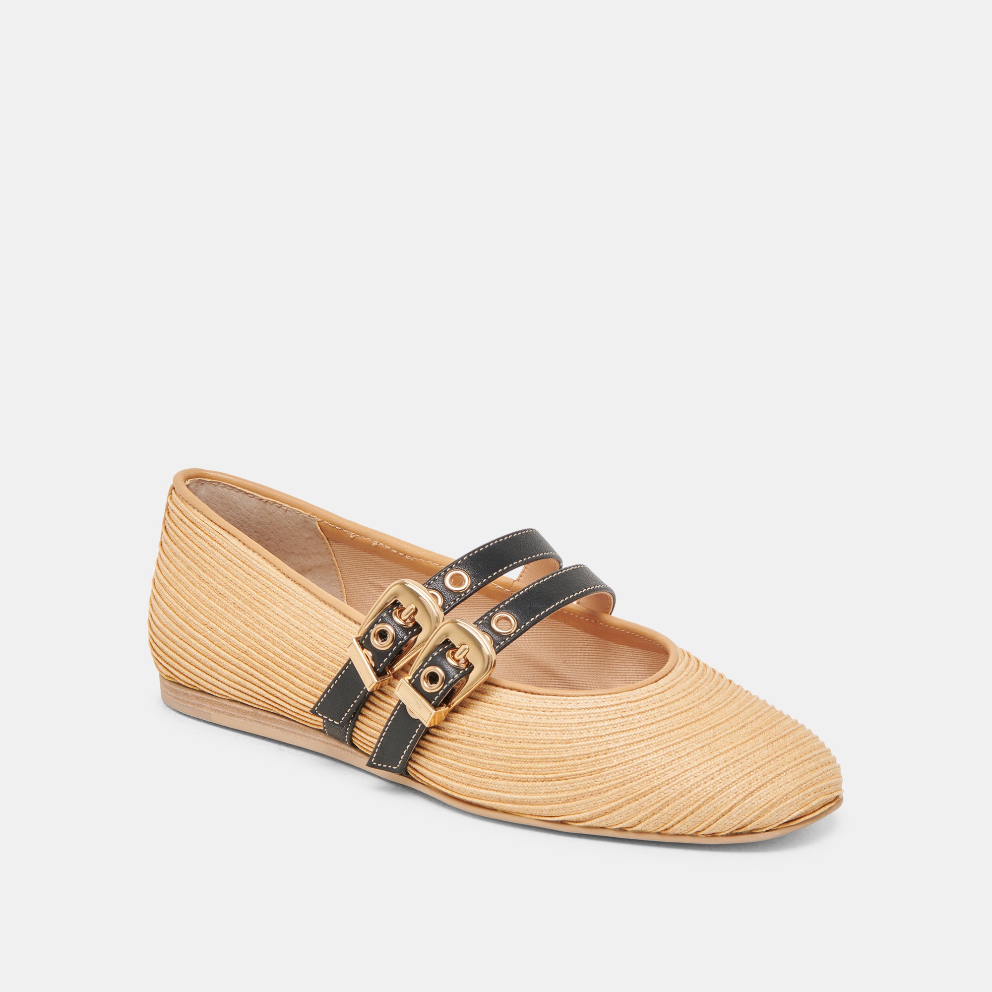 BAYLEE WIDE BALLET FLATS - Natural Raffia Women's Comfortable Slip-On Shoes for Casual Wear & Summer Outfits