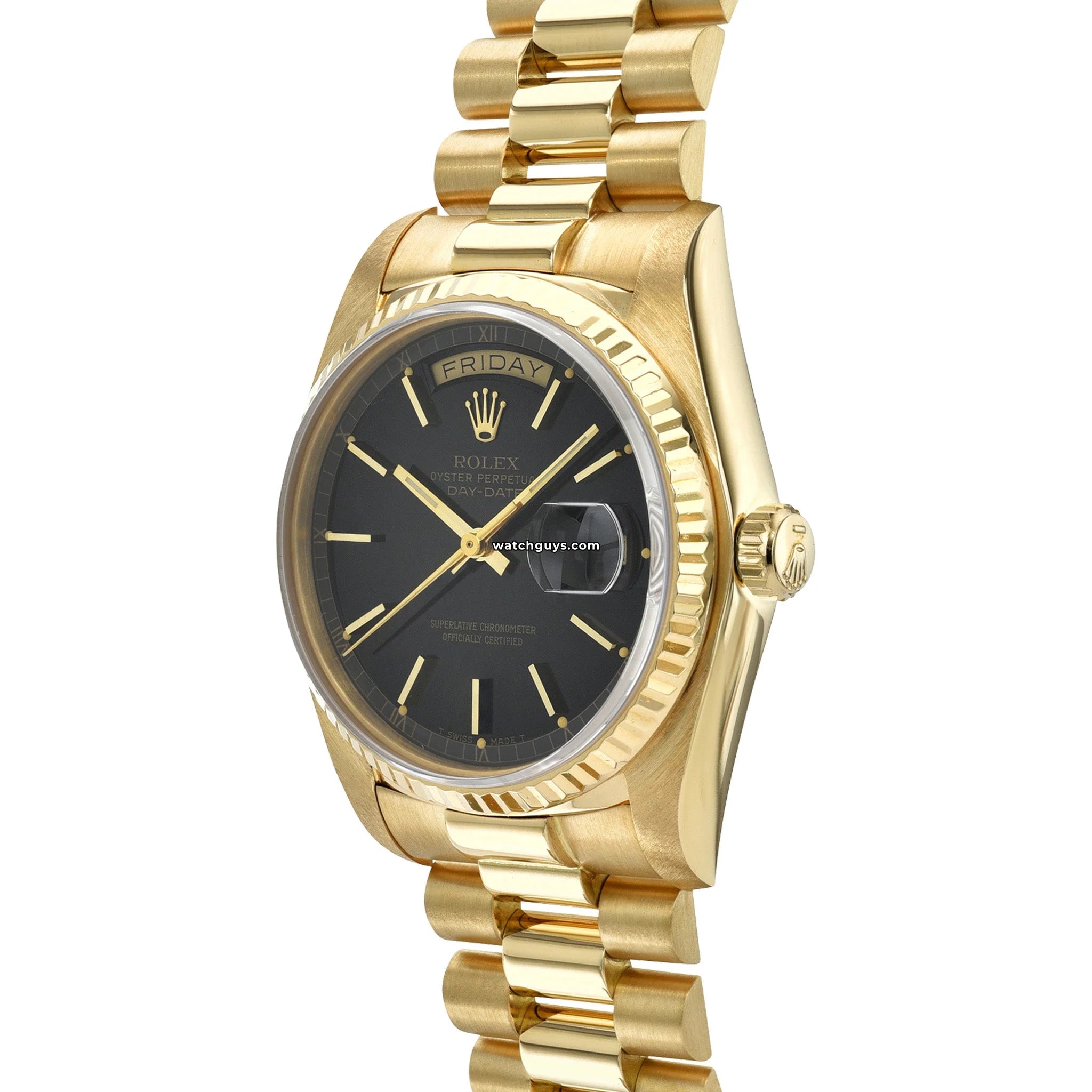 Rolex Day Date 18038 Men's Watch - 18K Yellow Gold with Black Dial - Luxury Dress Watch for Business & Formal Occasions