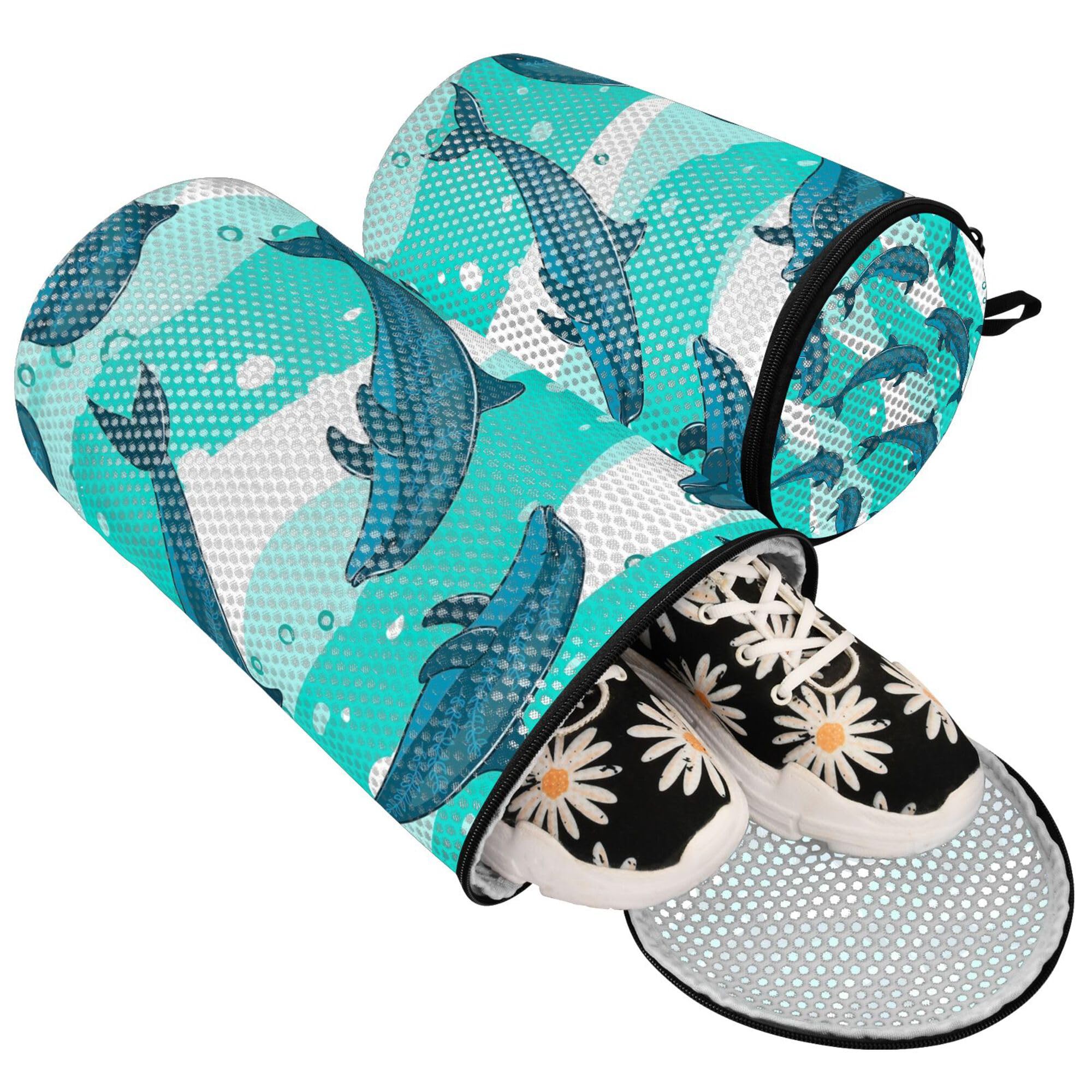 Washing Machine Shoe Bag for Sneakers - Pack of 2 Laundry Bags with Flock Dolphins Marine Pattern | Gentle Shoe Protection for Washer | Perfect for Gym Shoes, Running Sneakers & Sports Footwear