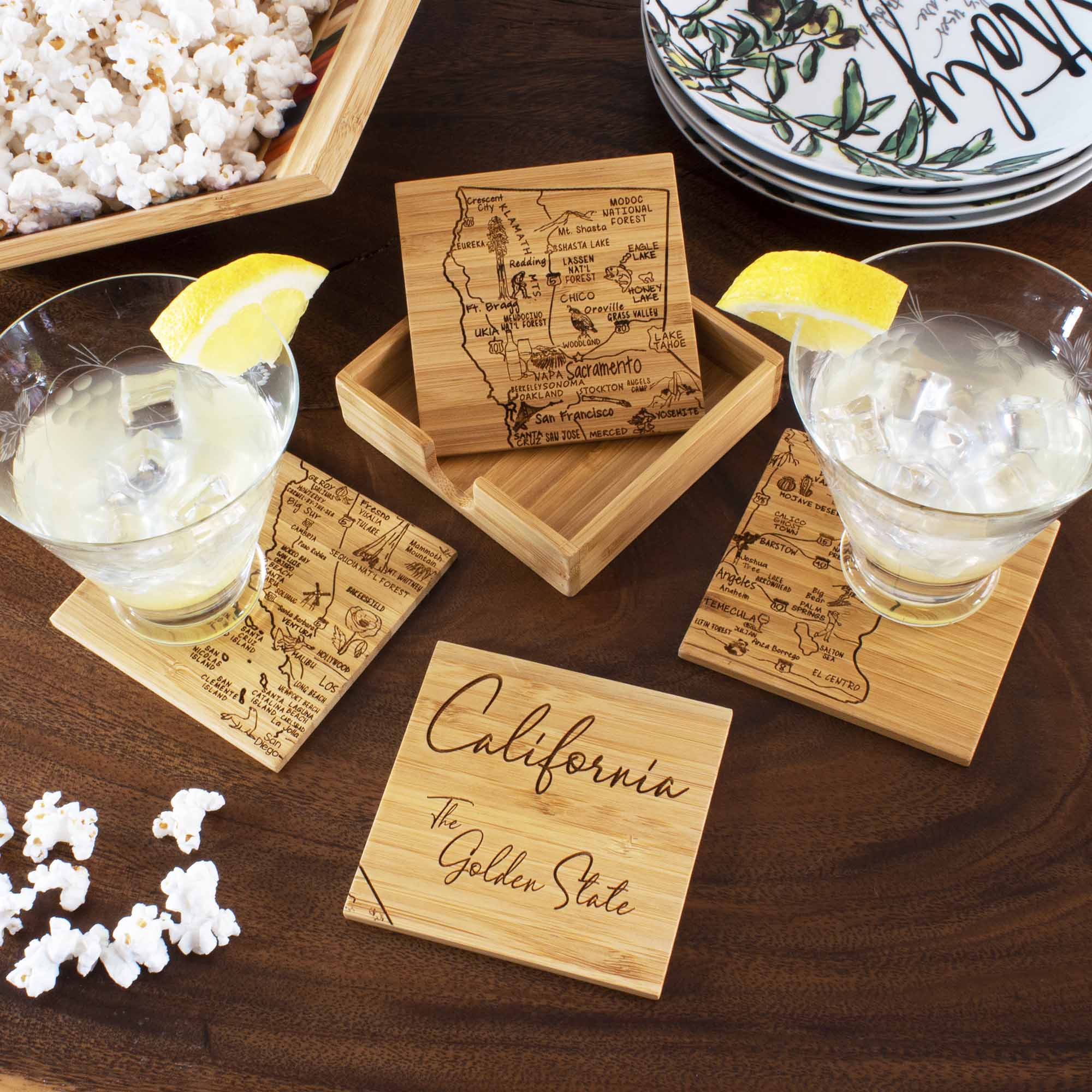 4-Piece California Puzzle Coaster Set with Storage Case - Fun & Functional Drink Coasters for Home, Office, or Gifts