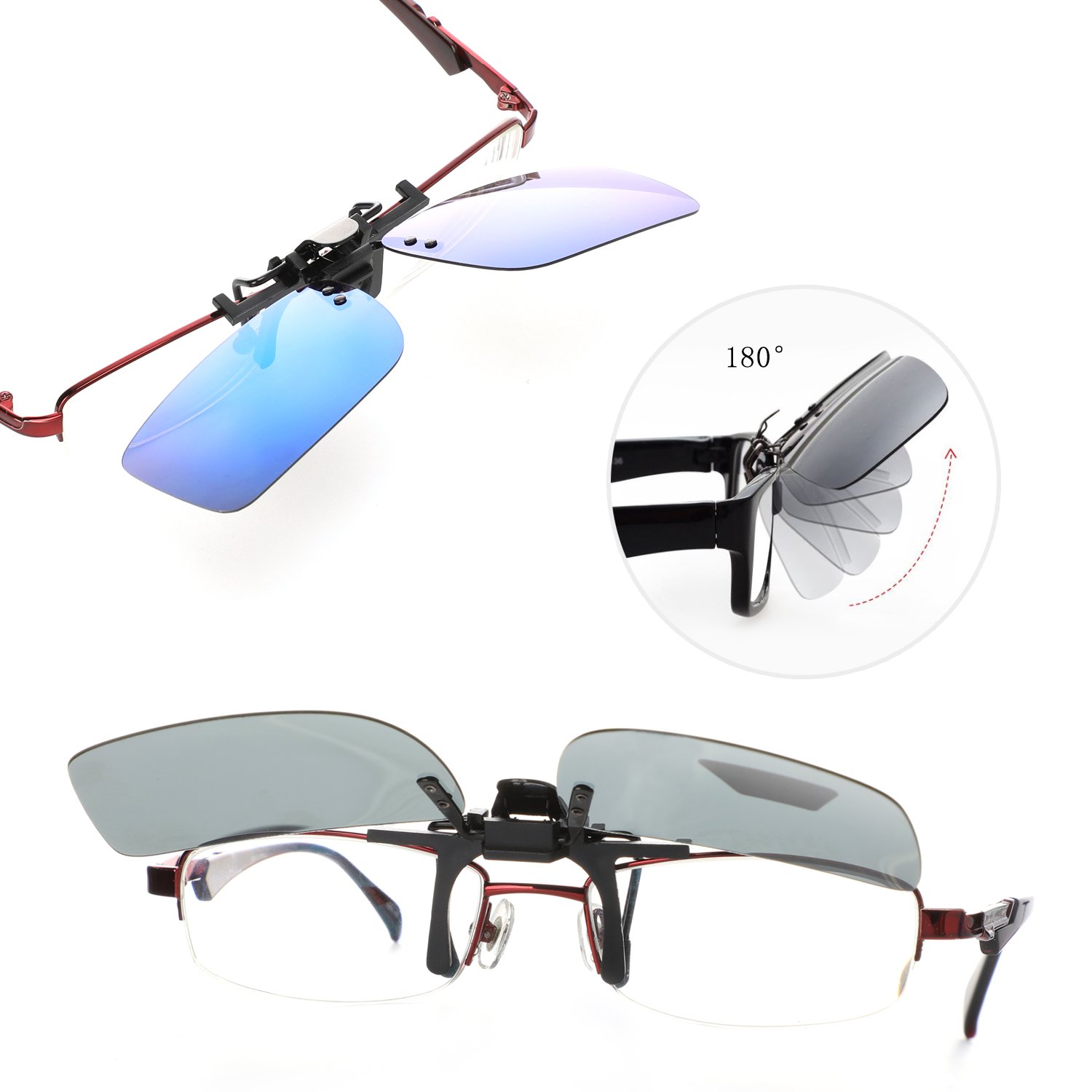 Polarized Clip-On Sunglasses 2 Pack – UV Protection Flip-Up Sunglasses for Prescription Glasses | Lightweight Rimless Design for Men & Women | Perfect for Driving, Fishing & Outdoor Activities