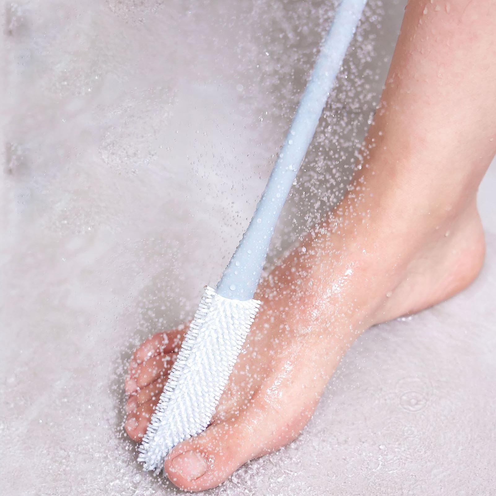 Silicone Toe Brush for Cleaning Toe Gaps - Long Handle Shower Foot Scrubber for Elderly & Seniors - Perfect for Bathroom Hygiene and Pedicure Care