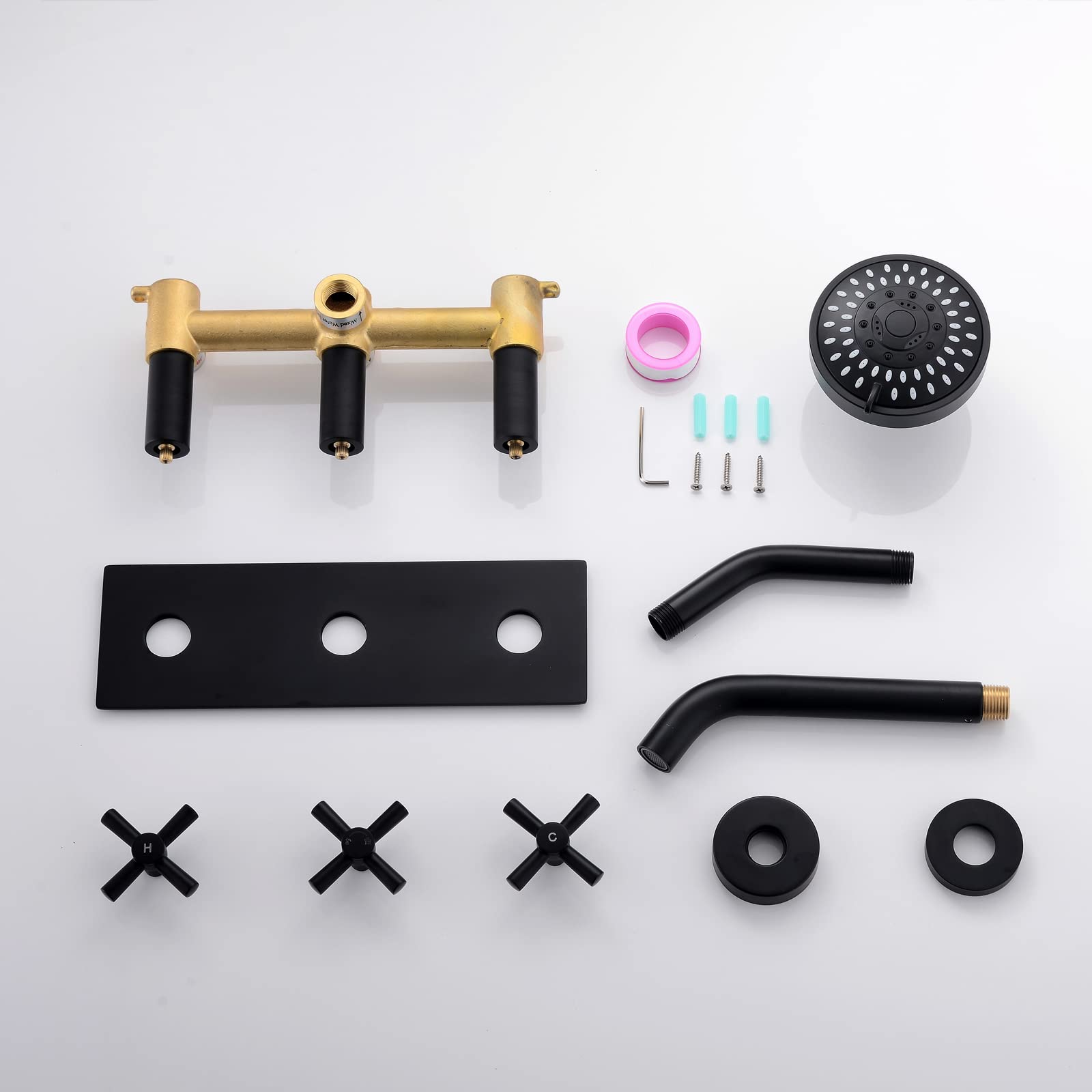 Matte Black 3-Handle Tub and Shower Faucet Set with Knobs - Complete Bathroom Fixture for Bathtub and Shower Installation | Perfect for Modern Home Renovation and Bathroom Upgrades