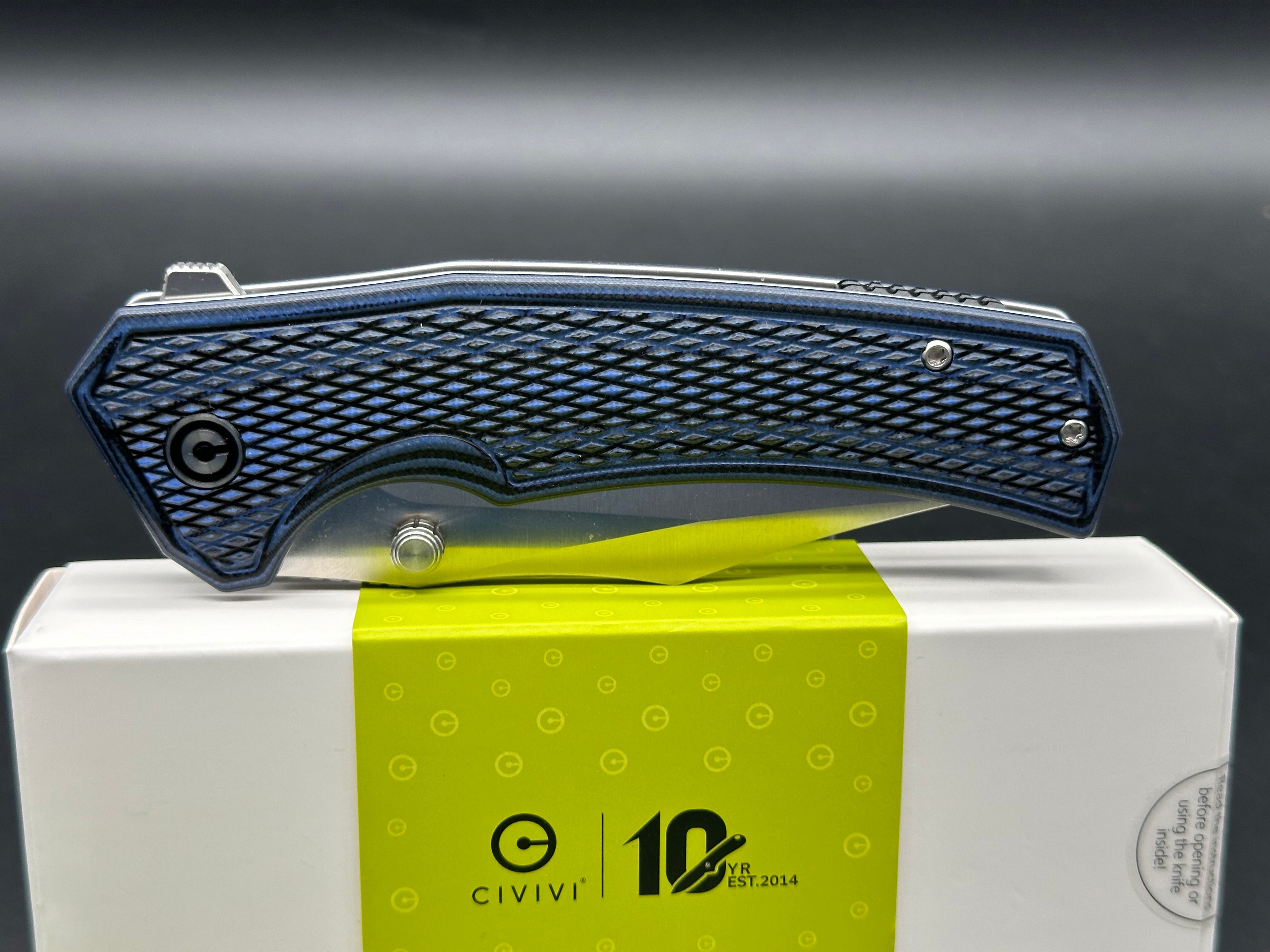 CIVIVI Vexillum Folding Knife - Blue/Black Layered G10 Handle, Nitro-V Clip Point Plain Edge - EDC, Outdoor, Camping, Survival Tool