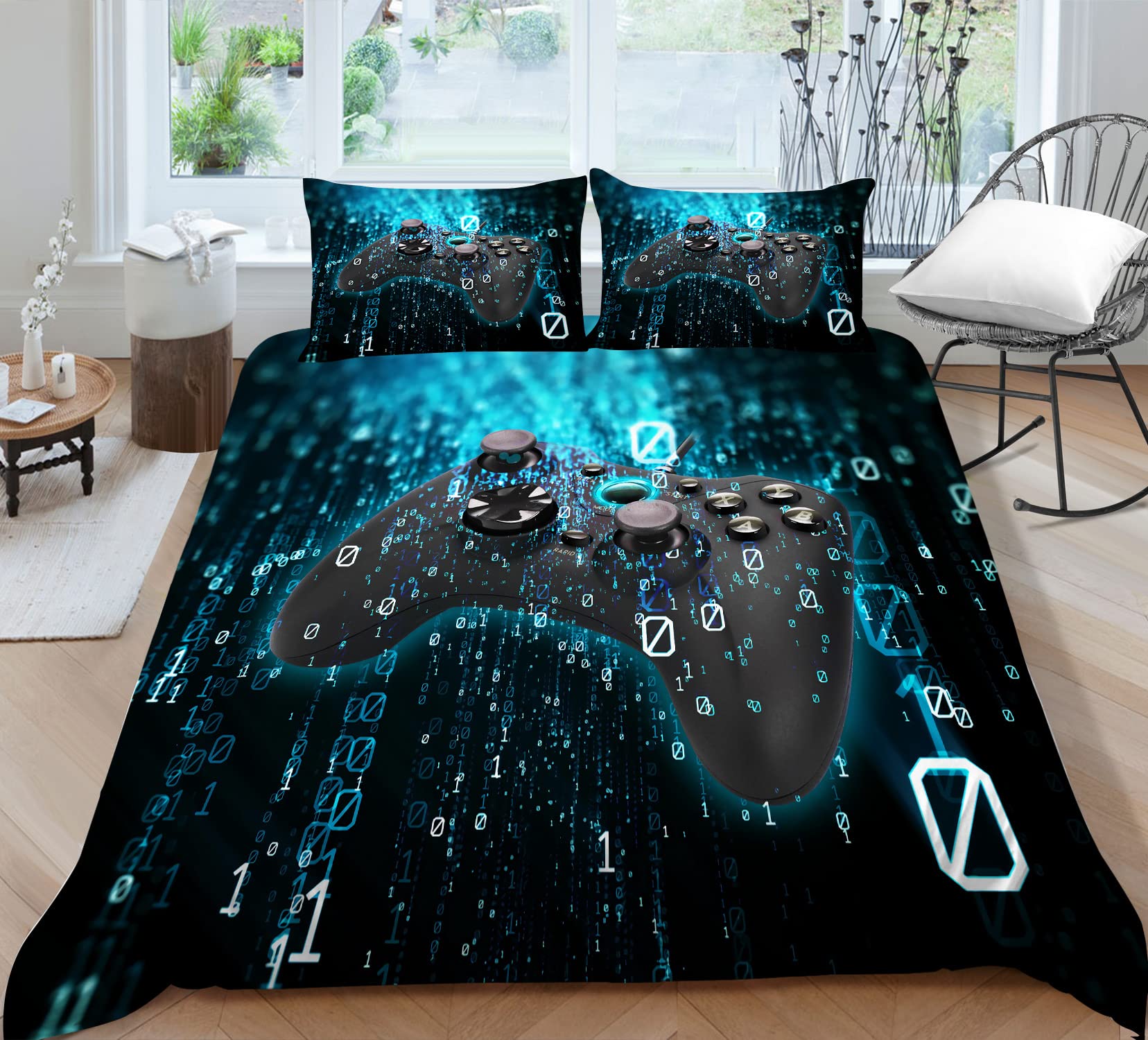 Erwinmu 3D Printed Gamer Duvet Cover Set - Twin Size Microfiber Bedding with Zipper & Pillowcase - Soft Breathable Comforter Cover for Teen Boys Kids - Perfect for Gaming Rooms, Sleepovers & Teen Bedrooms