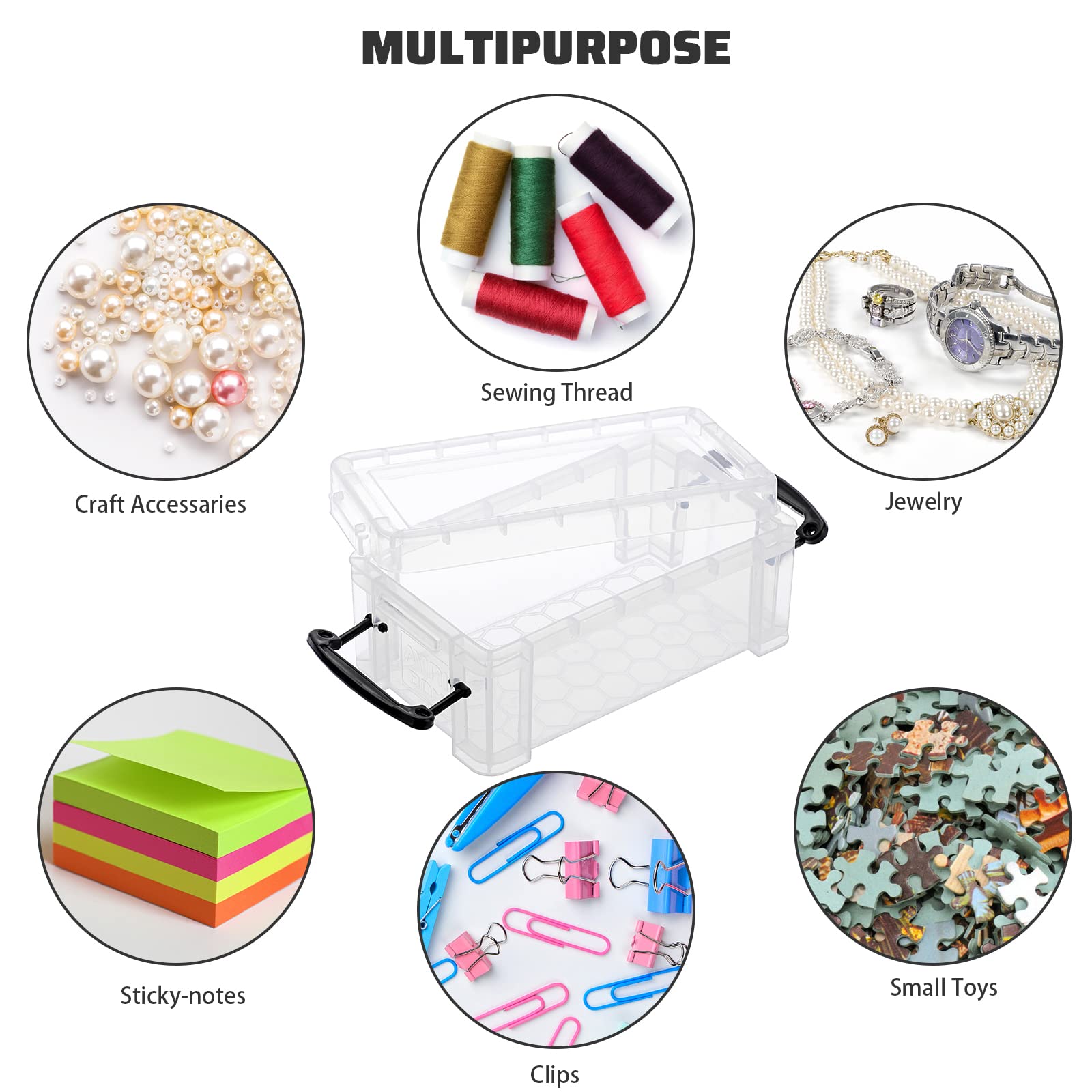 BTSKY 6 Pack Small Clear Plastic Storage Box with Lid - Mini Sewing Organizer, Stackable Craft Containers for Stationery, Jewelry, Beads & DIY Supplies - Perfect for Home, Office & Craft Room Organization