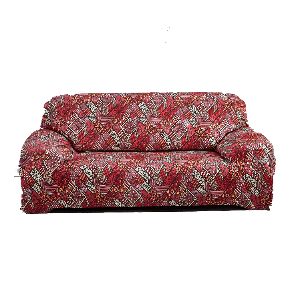 ELEOPTION Stretch L-Shaped Sofa Cover - 2-Piece Printed Sectional Couch Slipcover for Pets & Kids (Red Pink, Two-Seater) - Protects Furniture from Cats, Dogs & Spills - Perfect for Living Room, Family Room & Pet-Friendly Homes