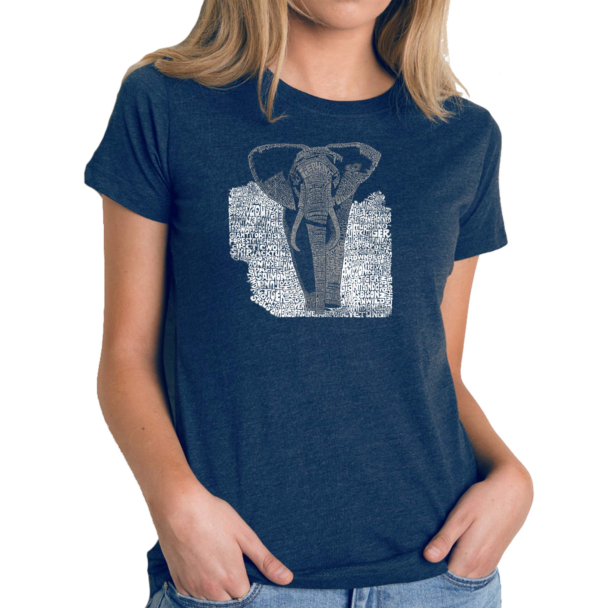 LA POP ART Women's Premium Blend Word Art T-Shirt - Elephant Graphic Tee for Casual Wear, Street Style & Artistic Expression