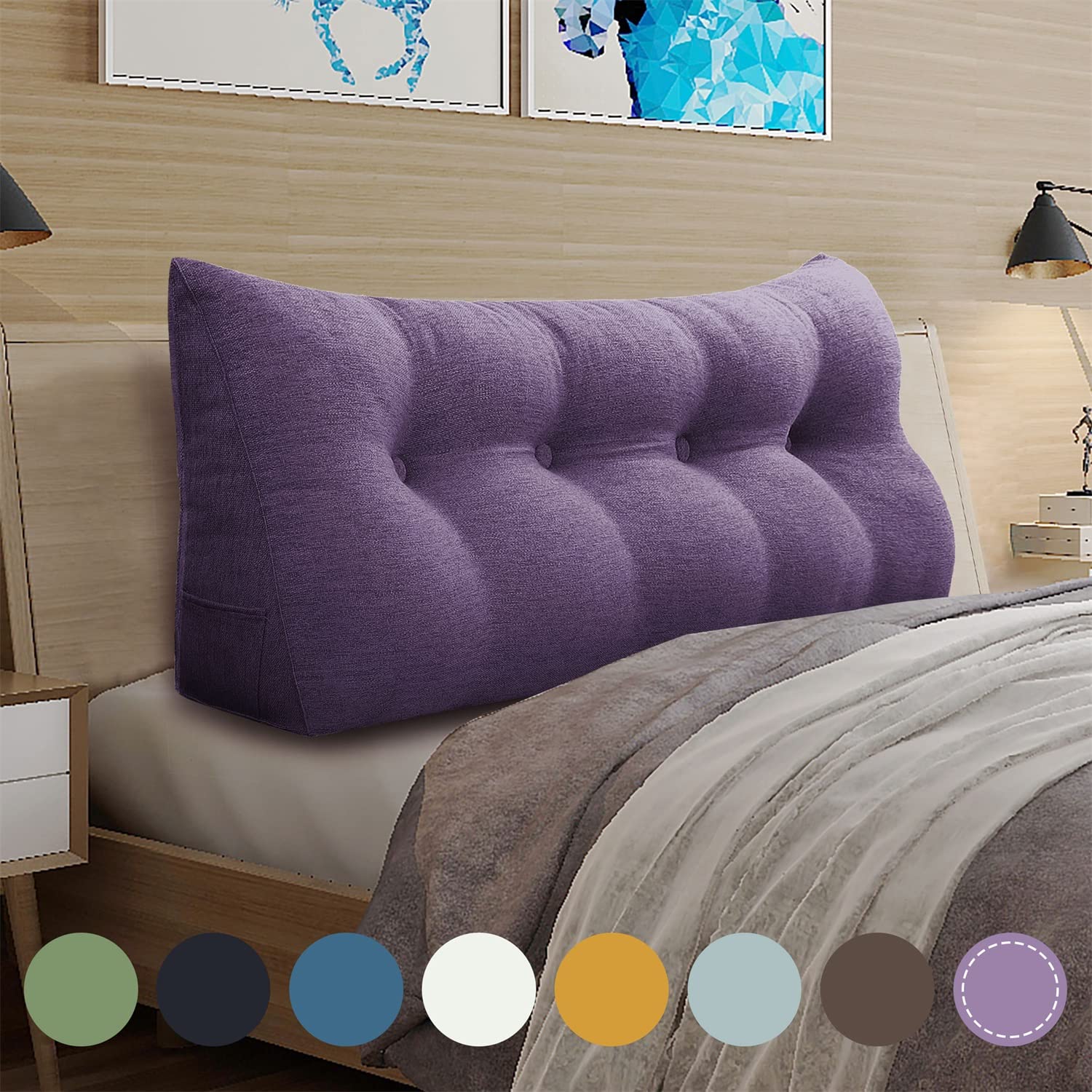 WOWMAX Triangular Headboard Pillow - Full Size Wedge Pillow for Daybeds & Bunk Beds with Removable Cover (Lavender) - Perfect for Reading, Watching TV & Back Support - Great Gift for Mom