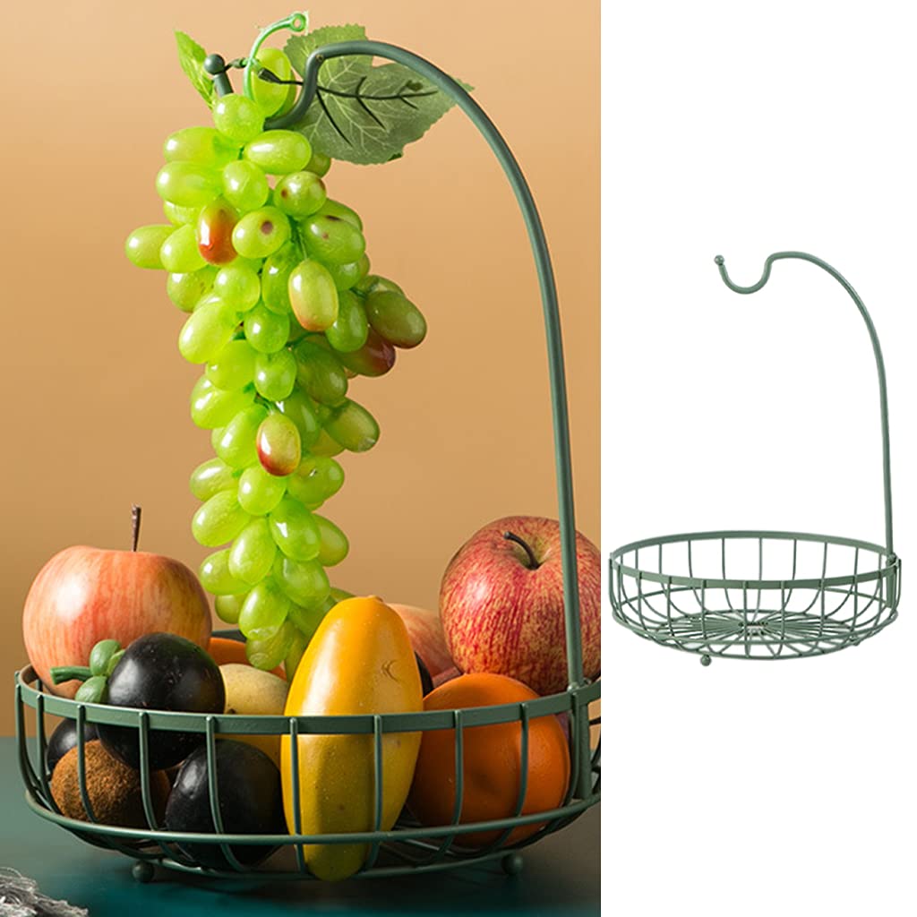 Premium Green Large Fruit Basket - Desktop Snack Storage Holder with Banana Hanger | Countertop Display Stand for Party, Banquet & Kitchen Organization | Perfect for Home, Office & Event Decor